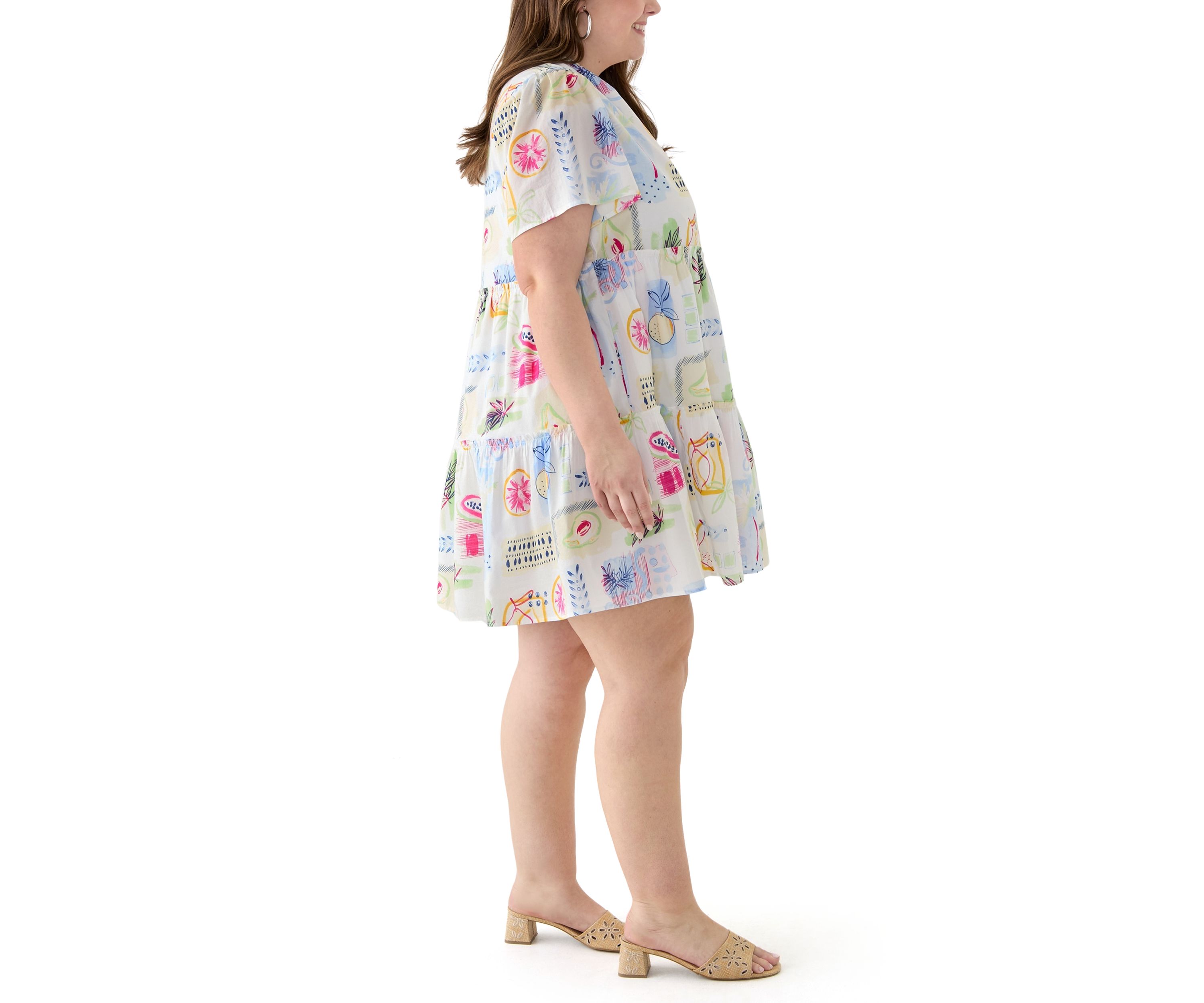 Plus Size Printed Peasant Dress