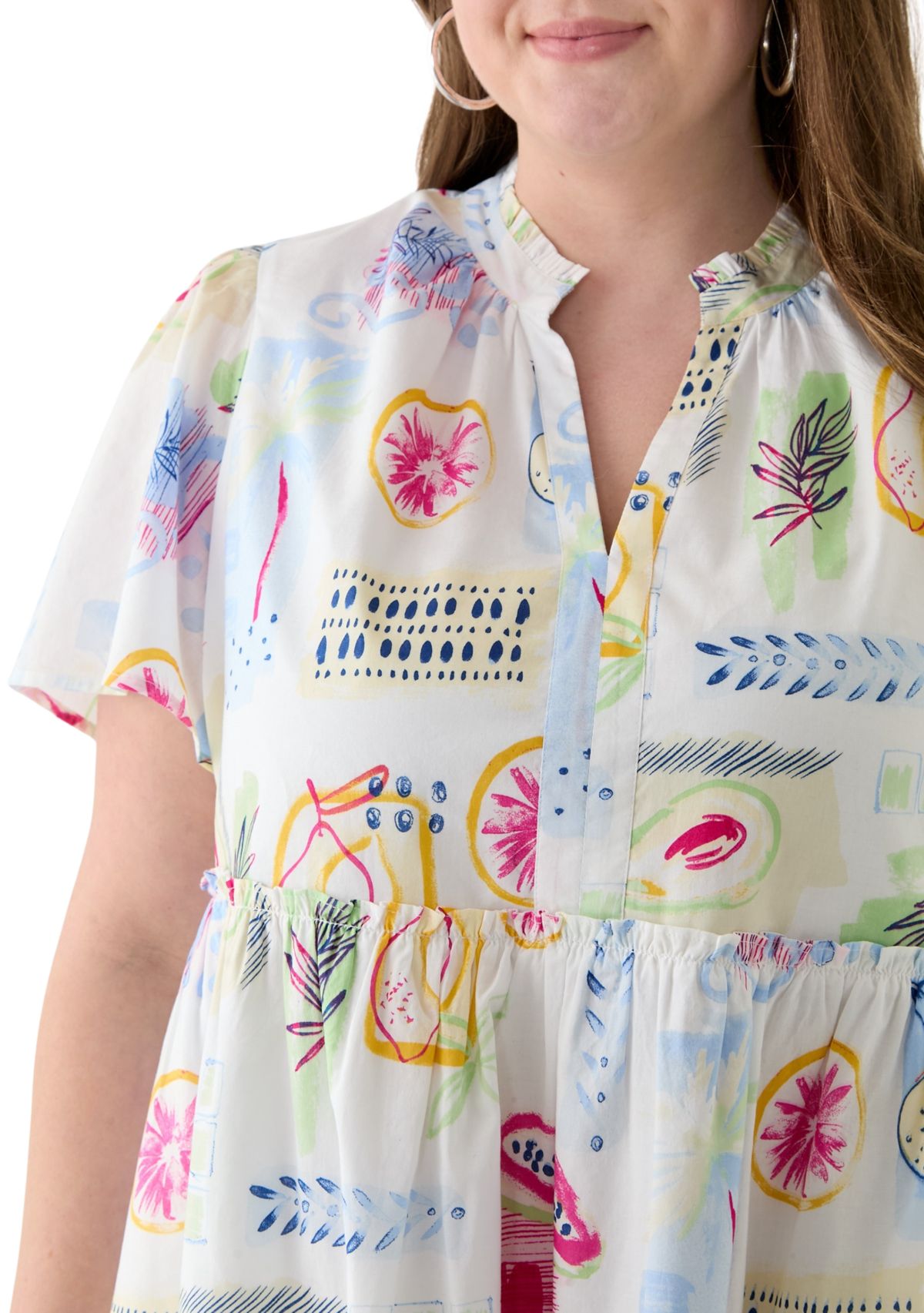 Plus Size Printed Peasant Dress