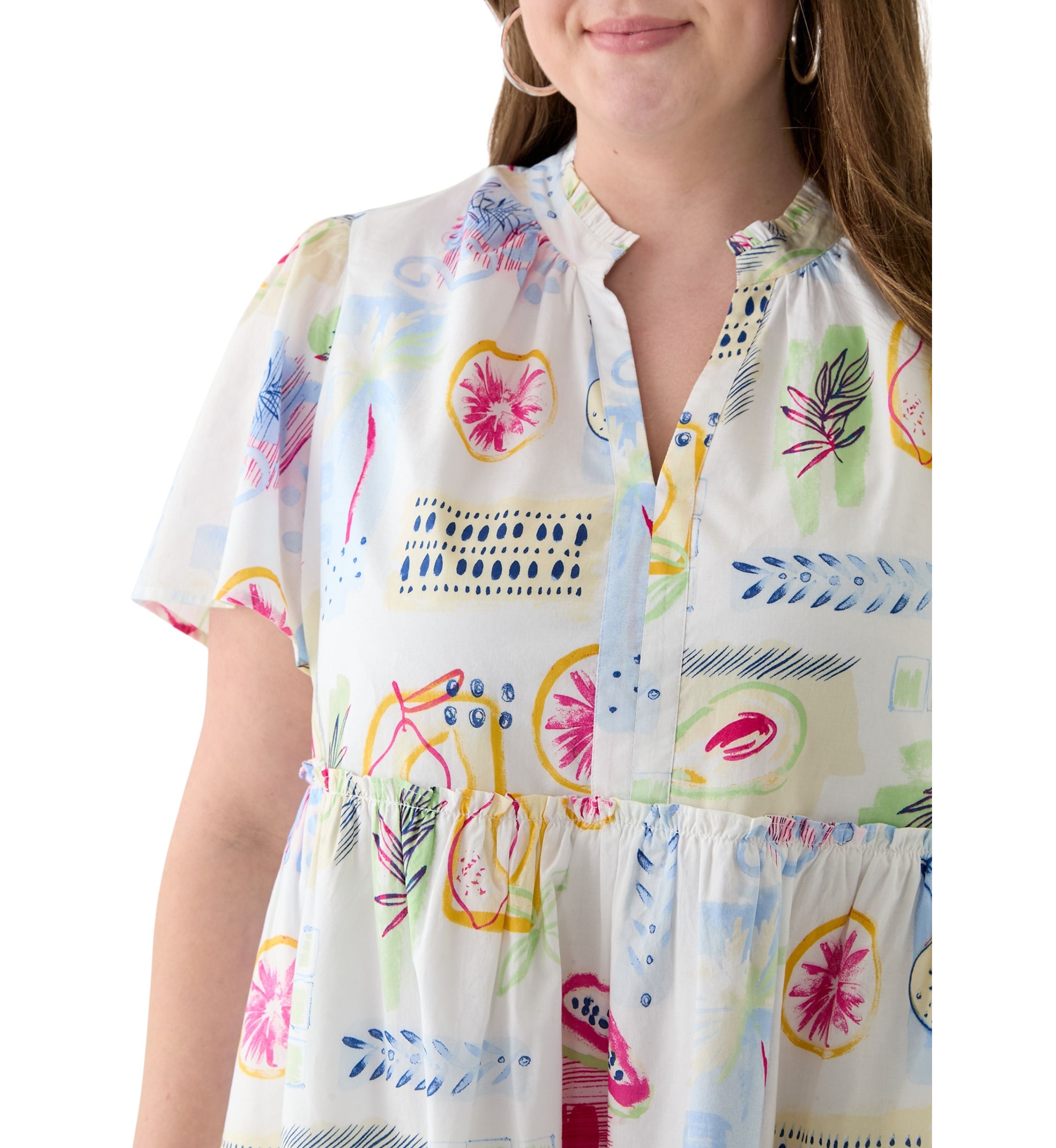 Plus Size Printed Peasant Dress