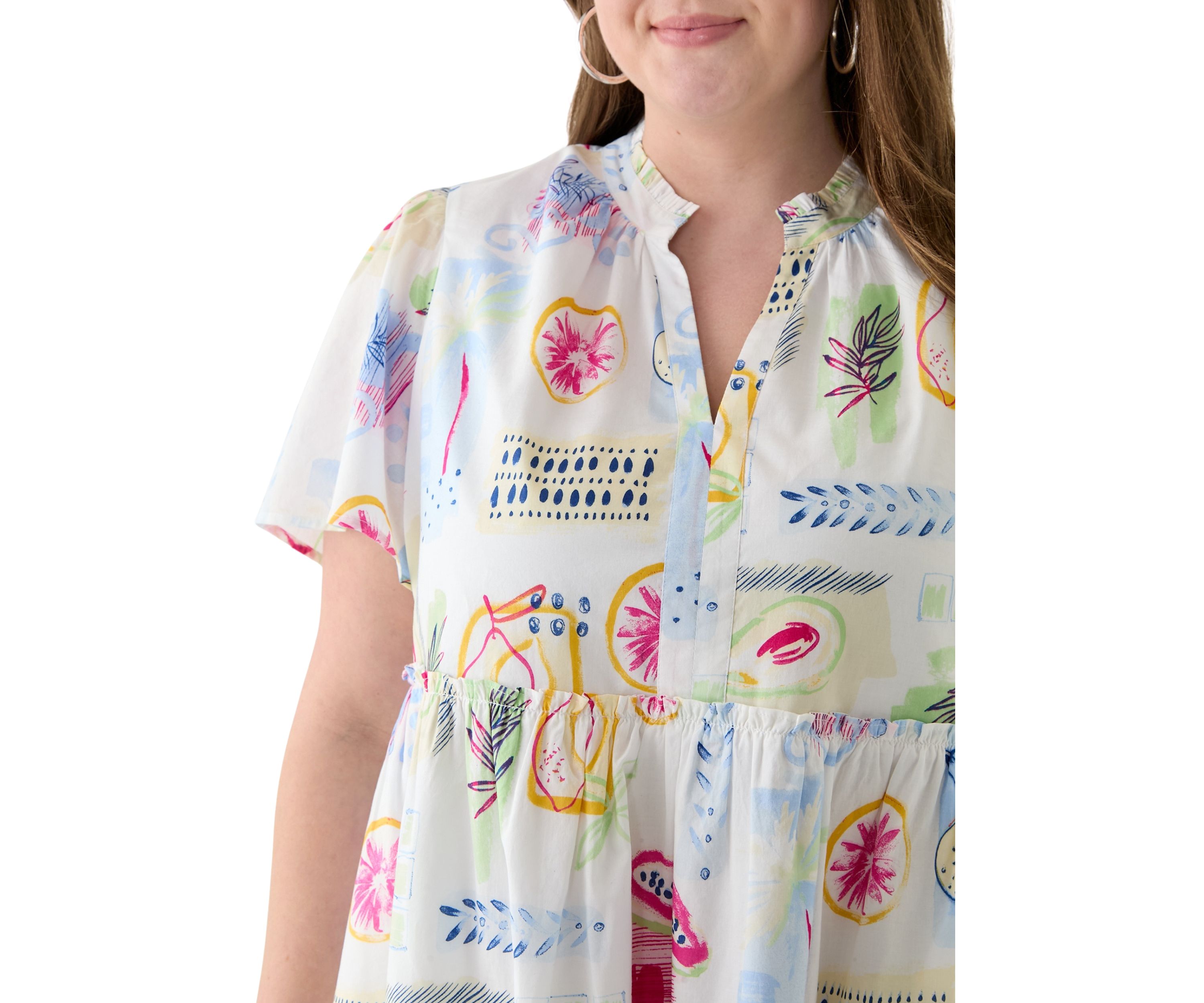 Plus Size Printed Peasant Dress