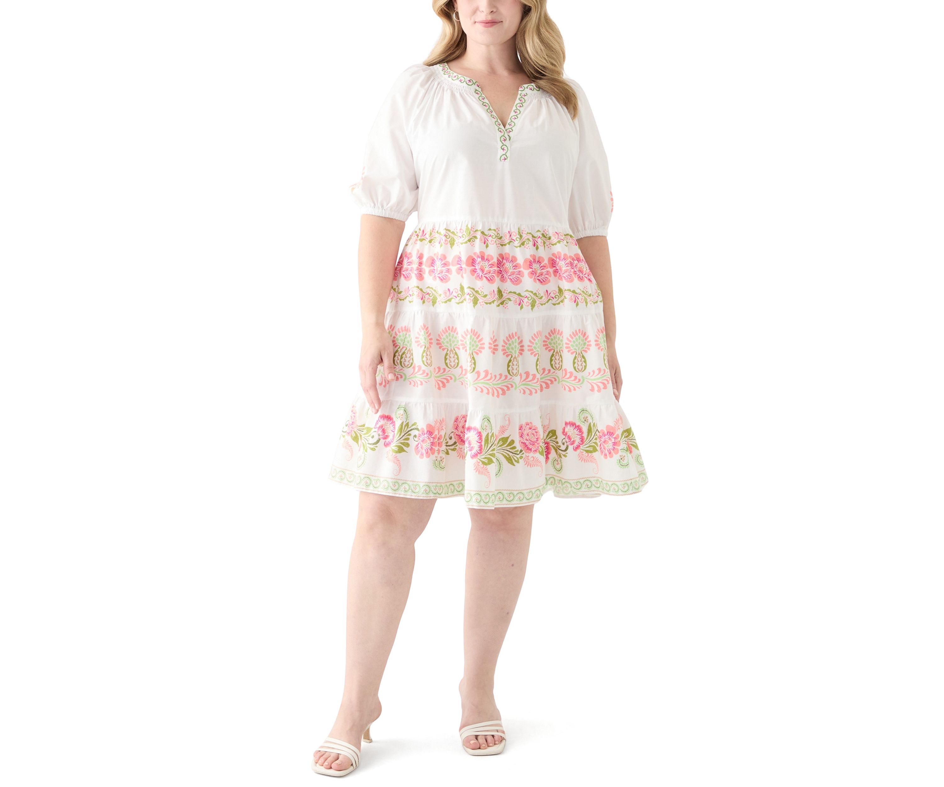 Plus Size Short Sleeve Poplin Peasant Dress