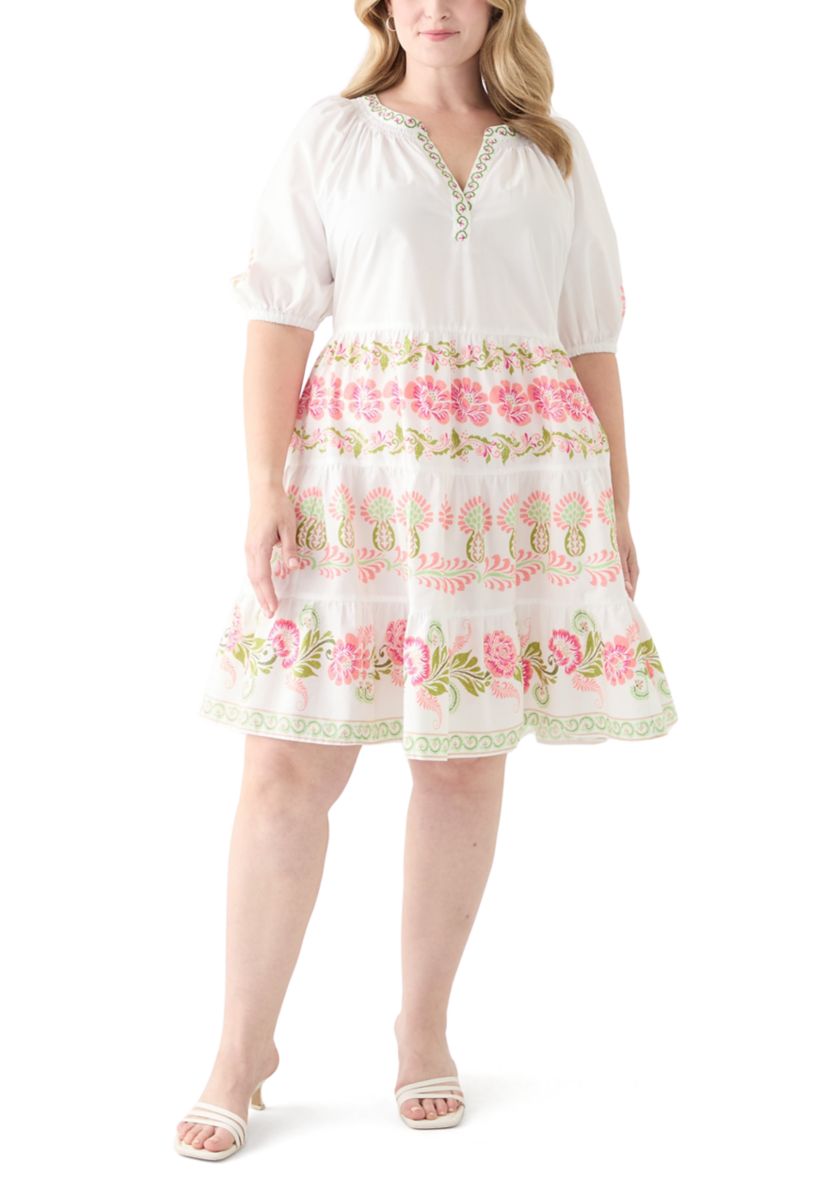 Plus Size Short Sleeve Poplin Peasant Dress