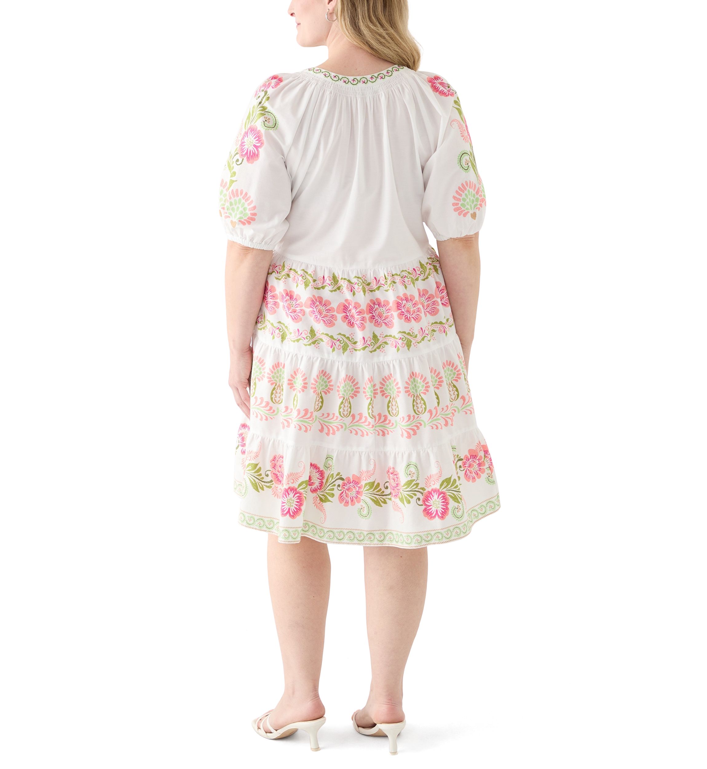 Plus Size Short Sleeve Poplin Peasant Dress
