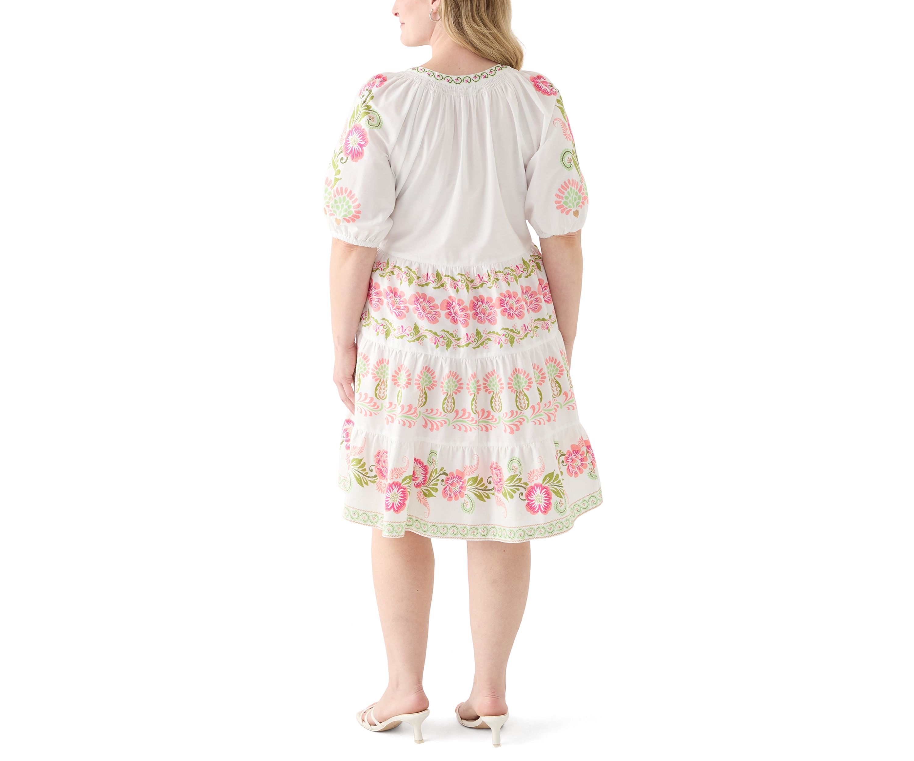 Plus Size Short Sleeve Poplin Peasant Dress