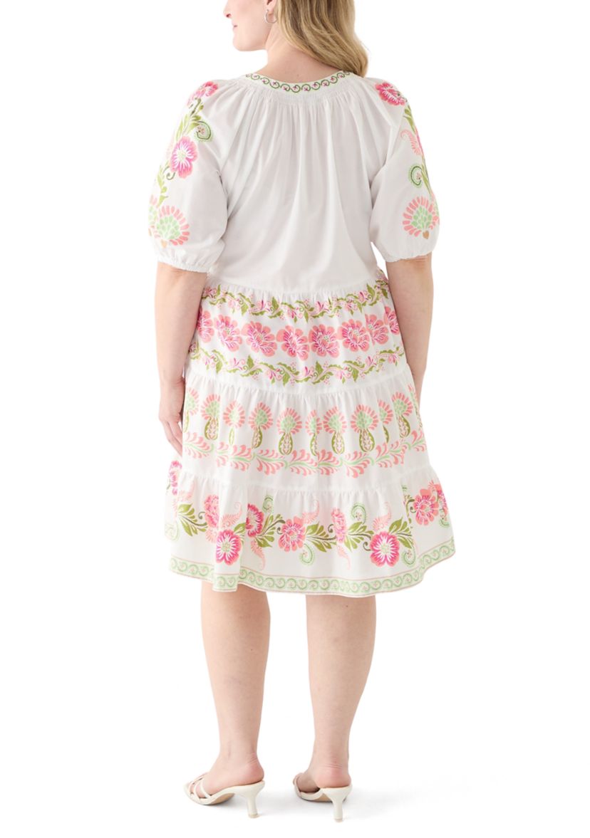 Plus Size Short Sleeve Poplin Peasant Dress