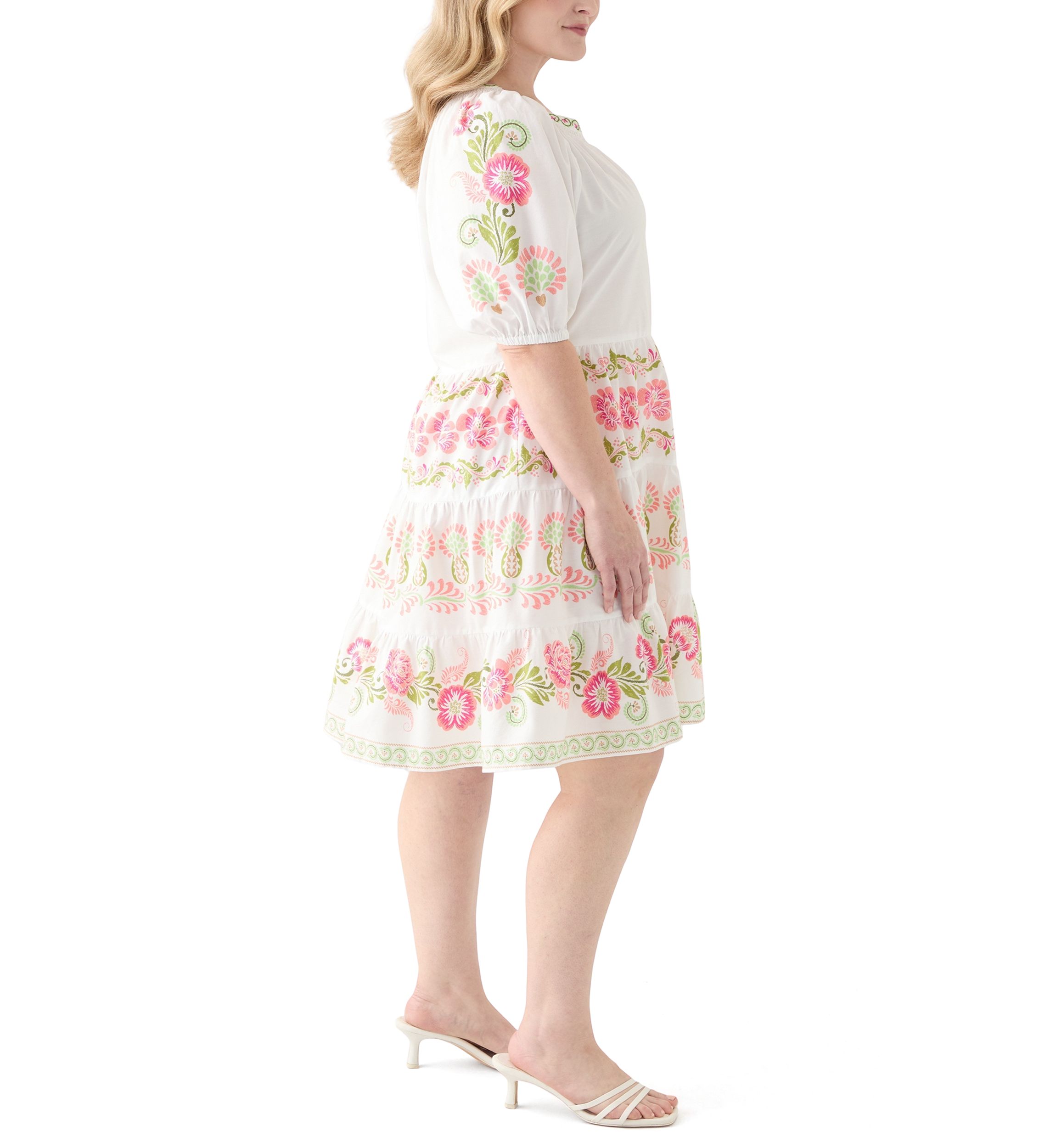 Plus Size Short Sleeve Poplin Peasant Dress