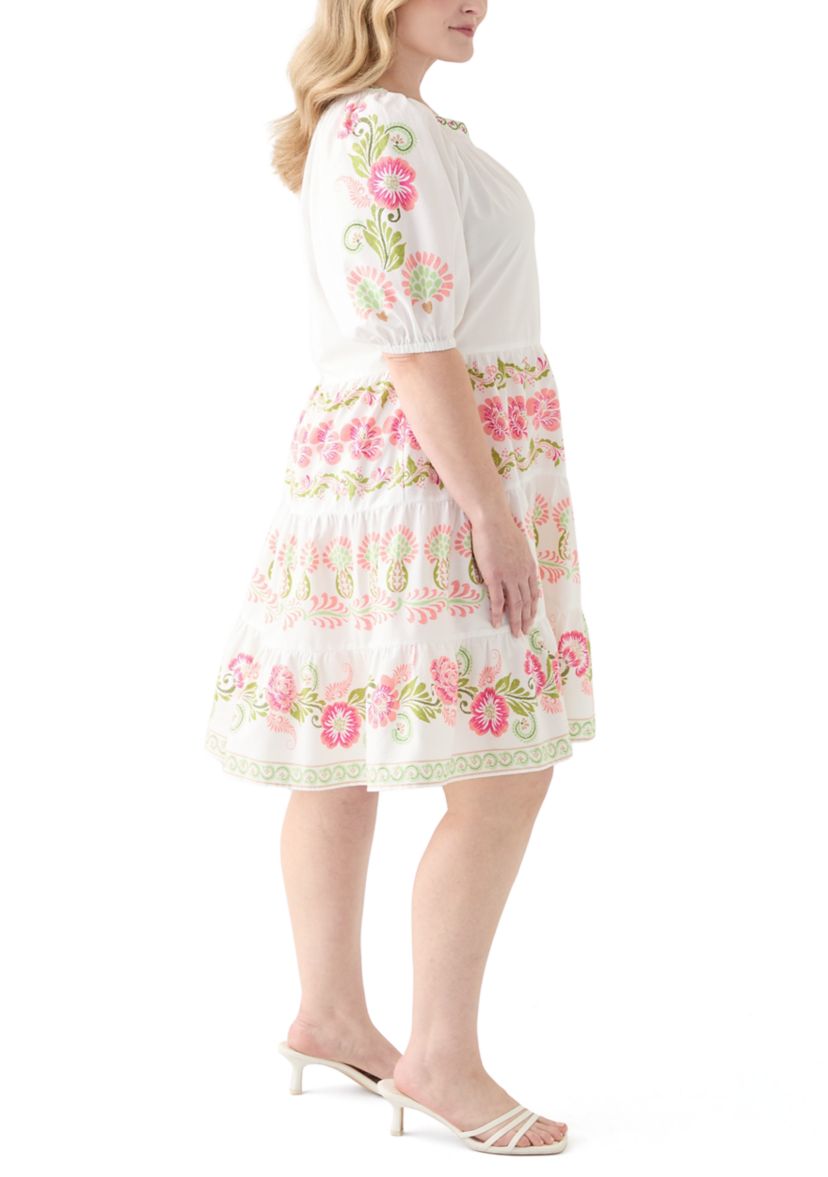 Plus Size Short Sleeve Poplin Peasant Dress