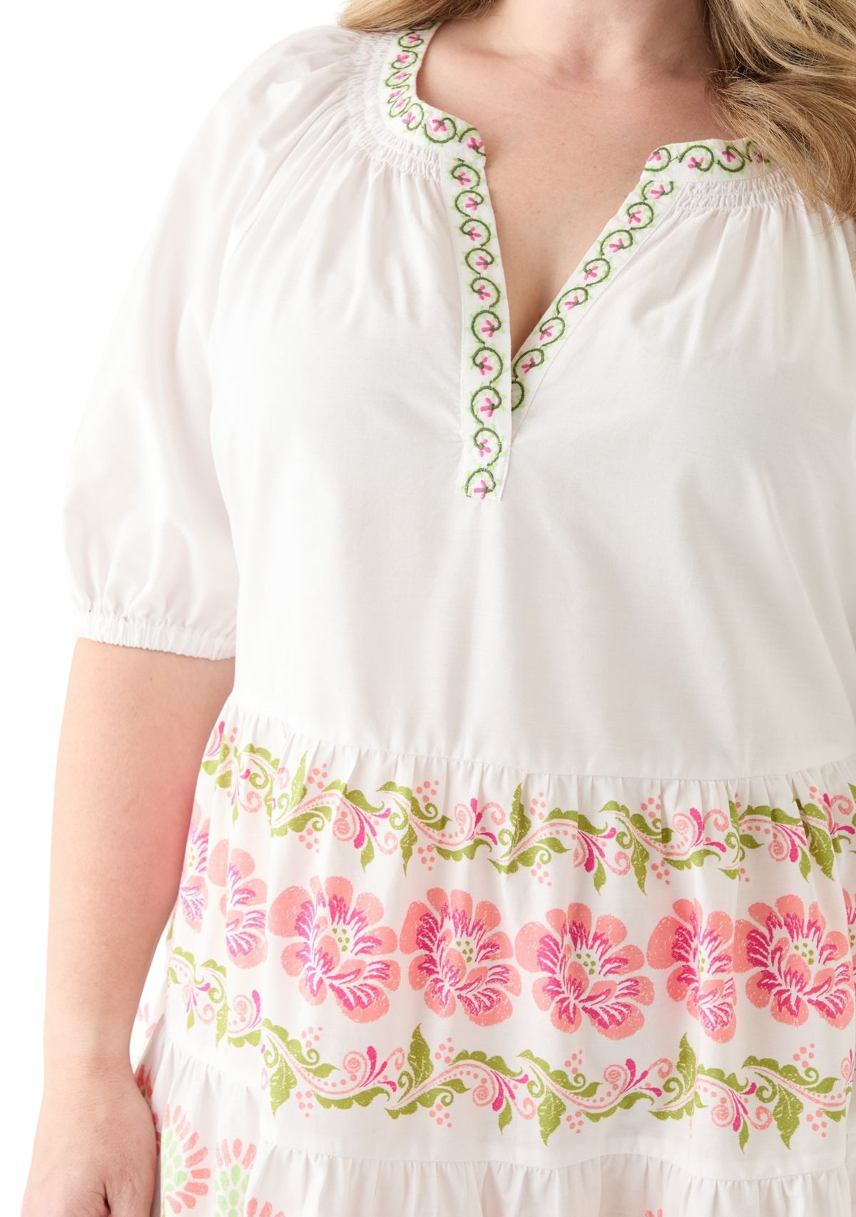 Plus Size Short Sleeve Poplin Peasant Dress