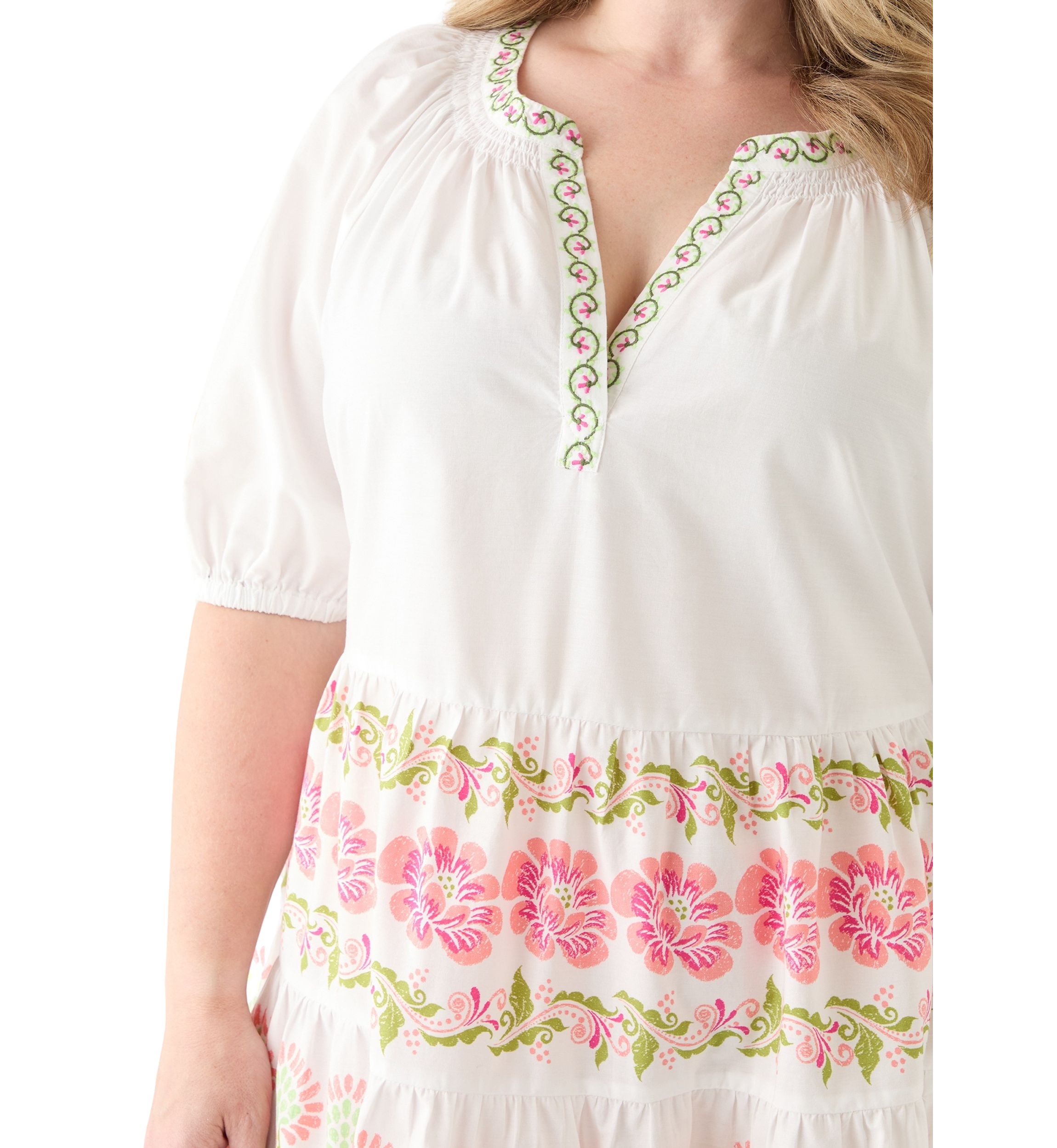 Plus Size Short Sleeve Poplin Peasant Dress