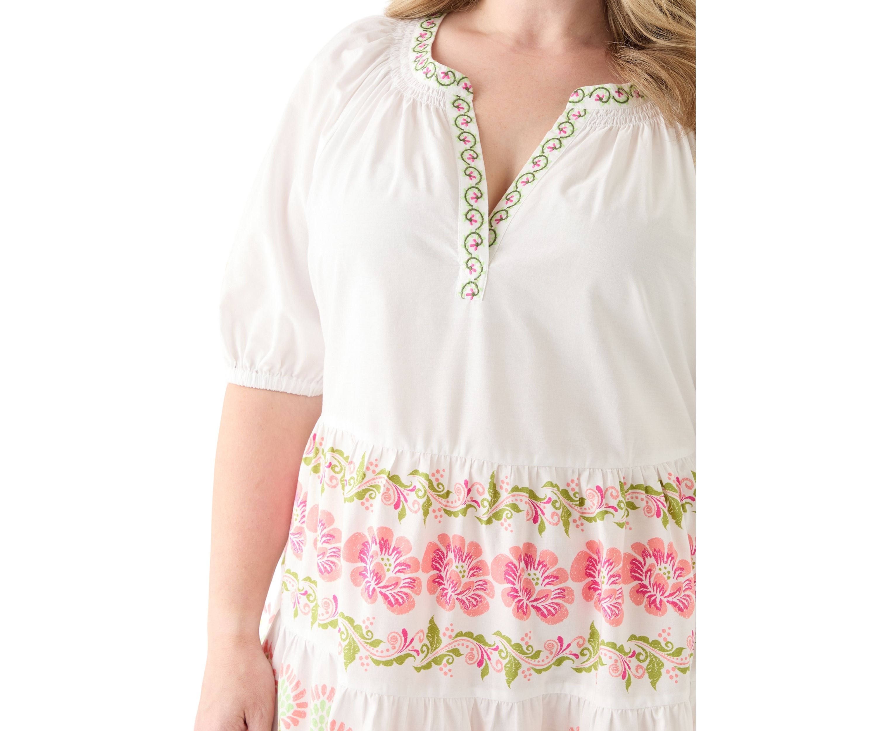 Plus Size Short Sleeve Poplin Peasant Dress