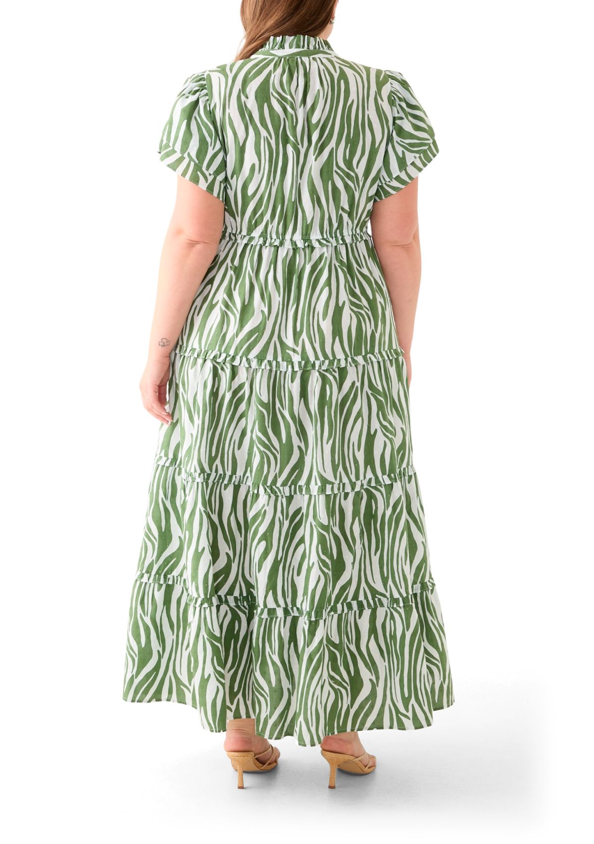 Plus Size Flutter Sleeve Printed Maxi Dress