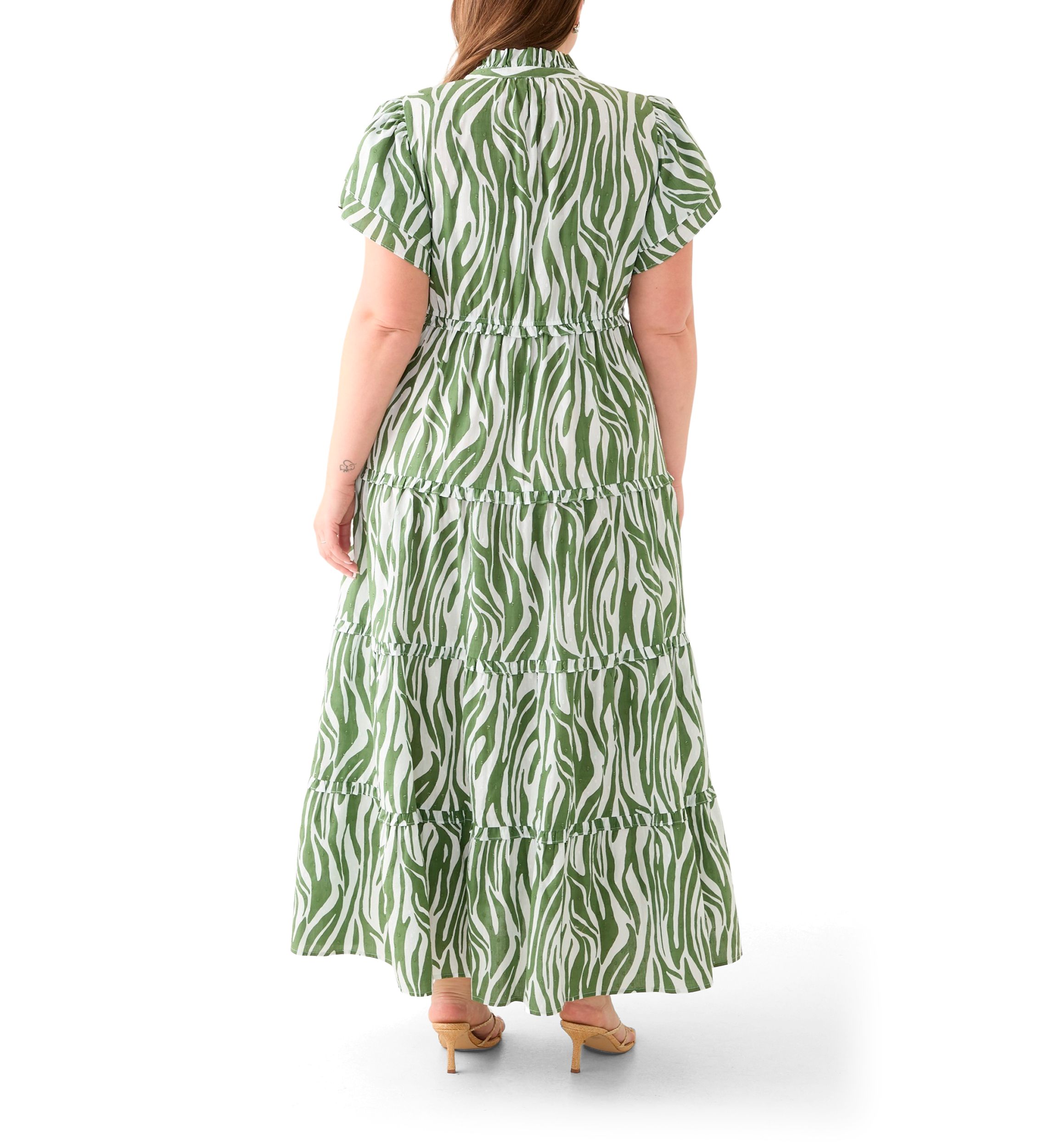 Plus Size Flutter Sleeve Printed Maxi Dress