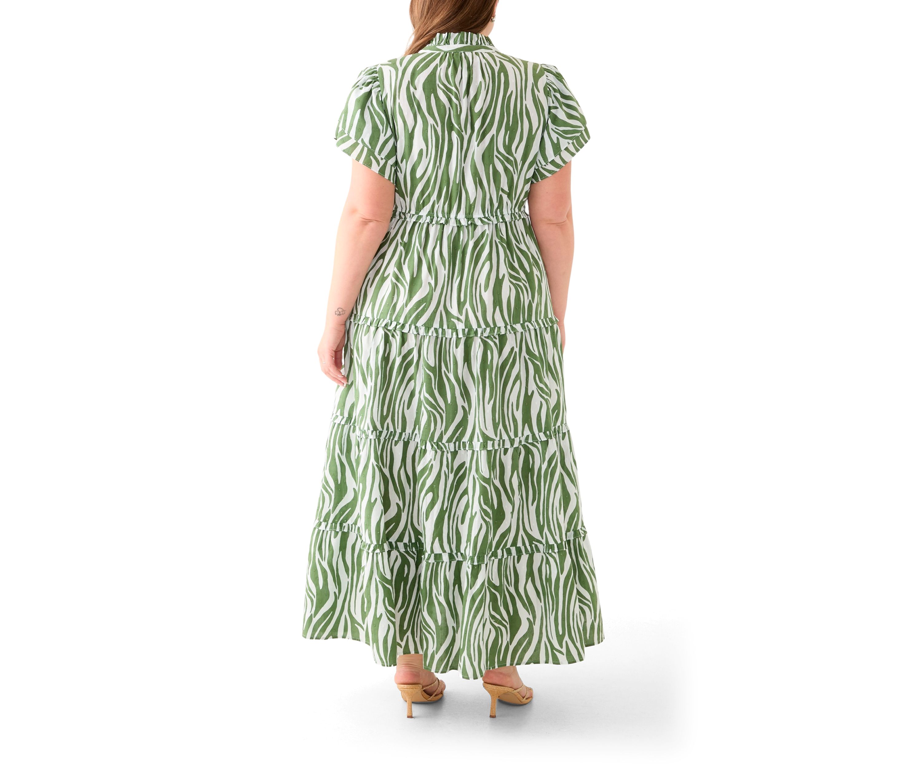 Plus Size Flutter Sleeve Printed Maxi Dress