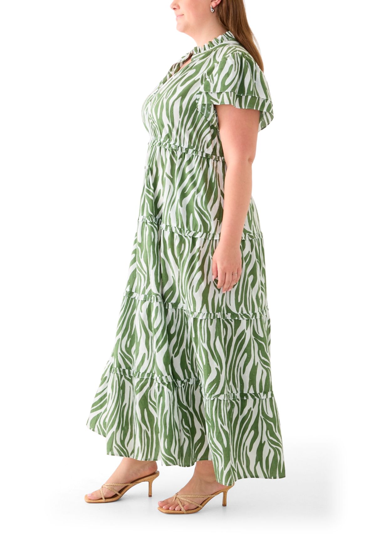 Plus Size Flutter Sleeve Printed Maxi Dress
