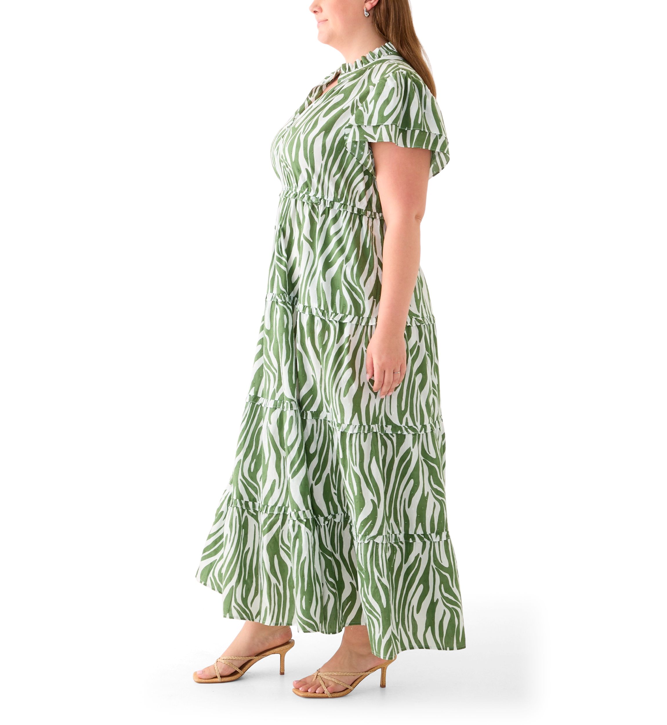 Plus Size Flutter Sleeve Printed Maxi Dress