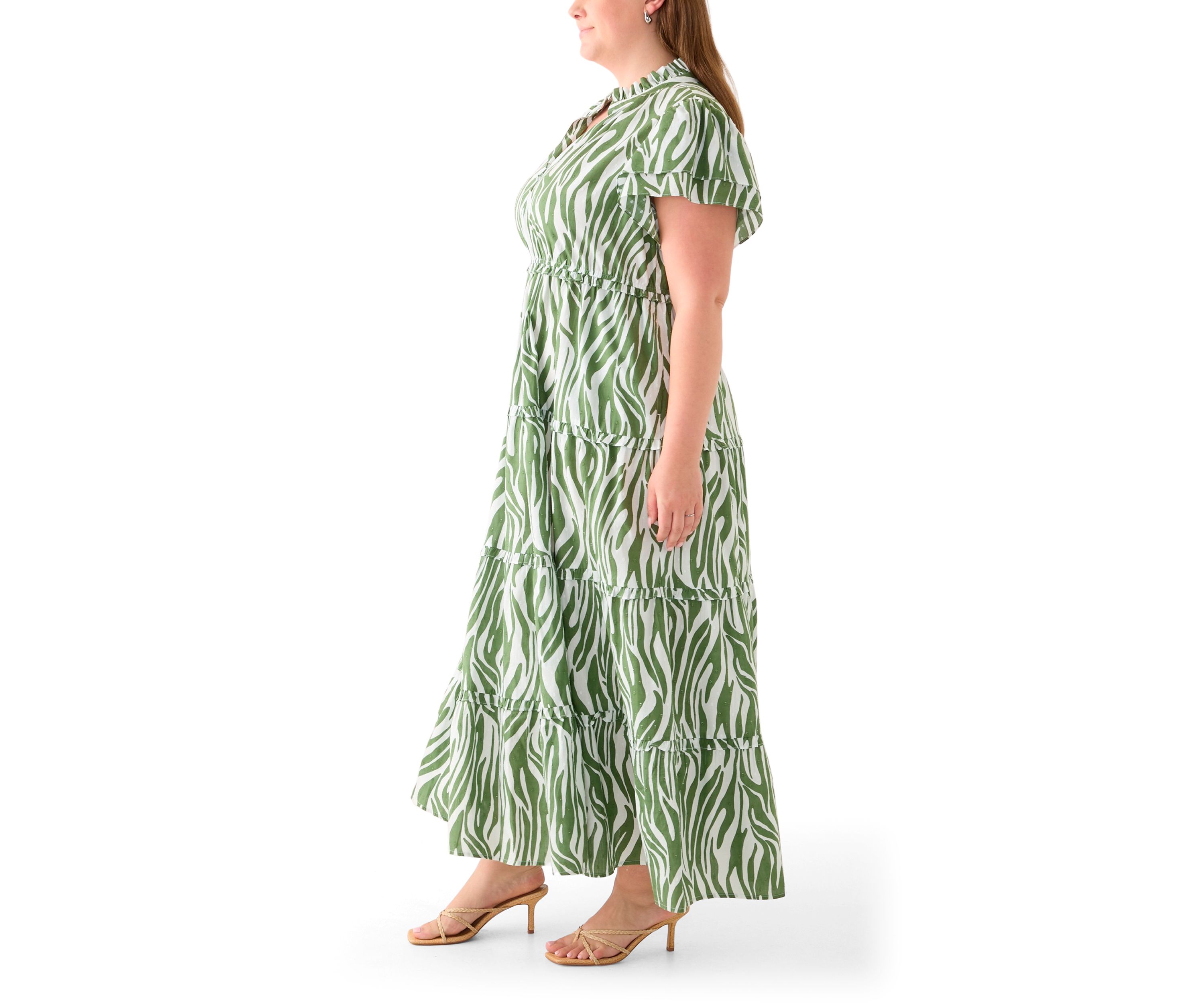Plus Size Flutter Sleeve Printed Maxi Dress