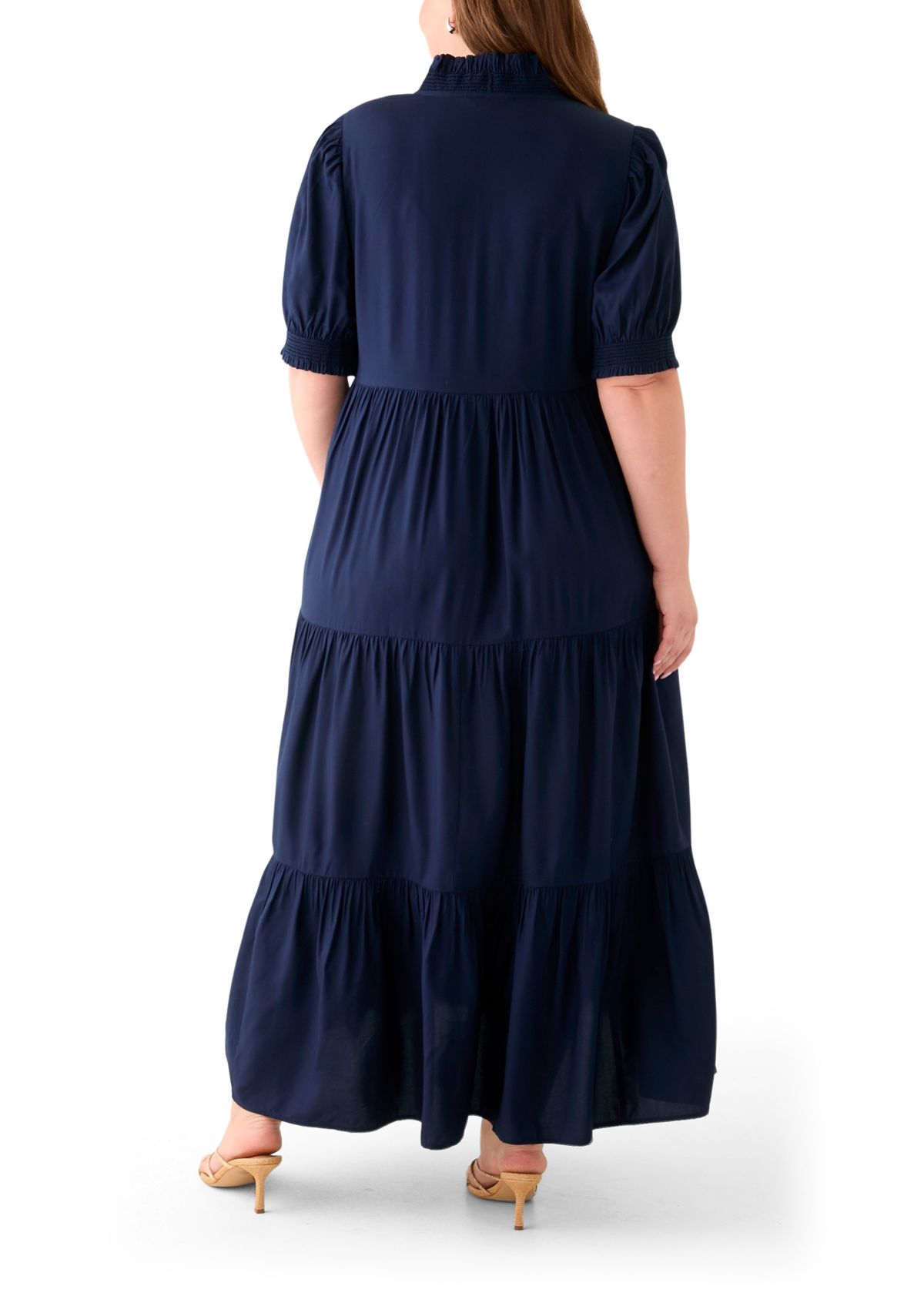 Plus Size Puff Sleeve Smock Ruffle Maxi Dress