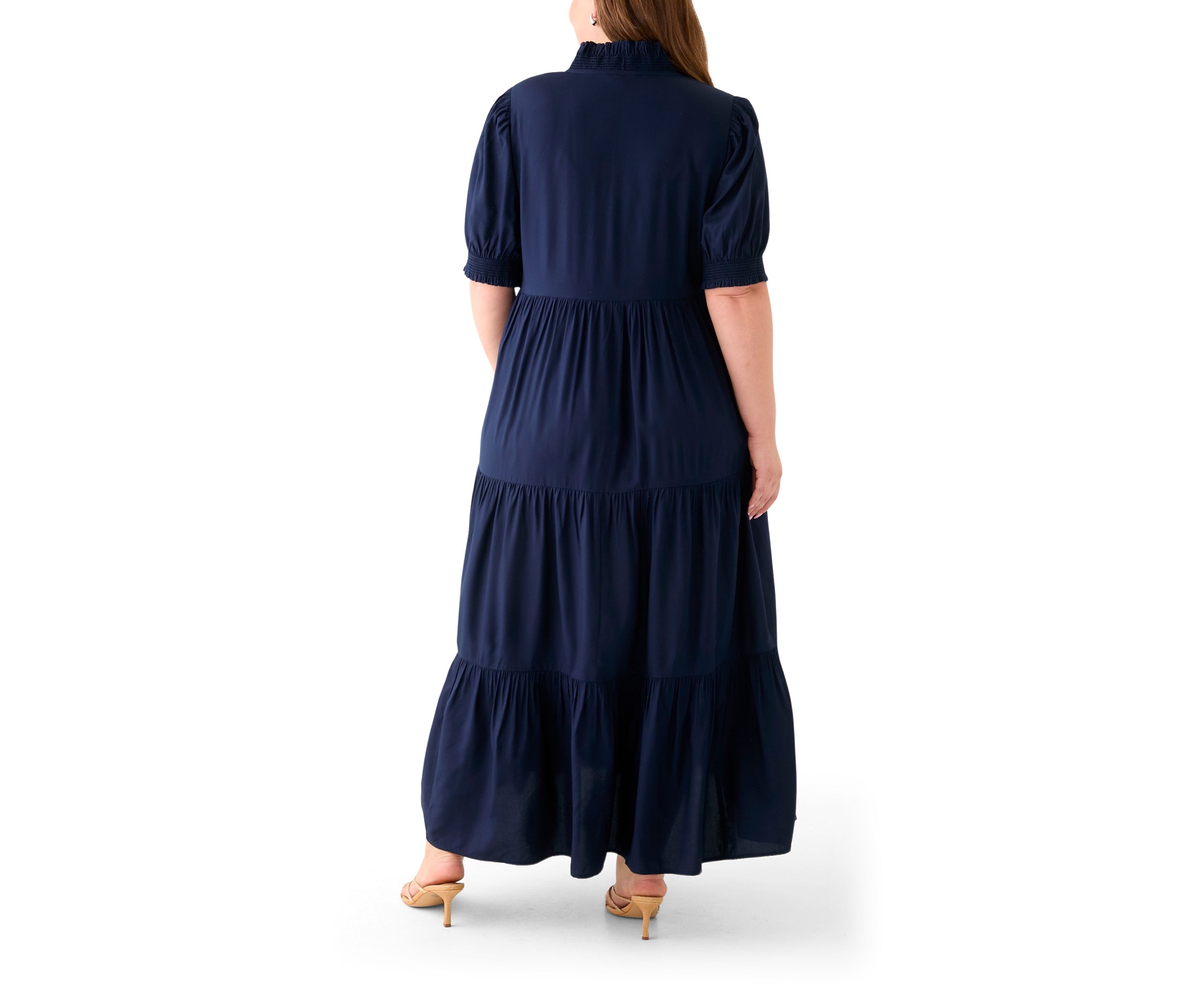 Plus Size Puff Sleeve Smock Ruffle Maxi Dress