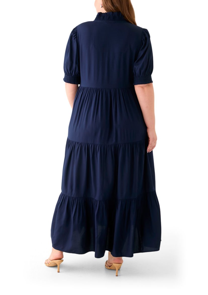 Plus Size Puff Sleeve Smock Ruffle Maxi Dress