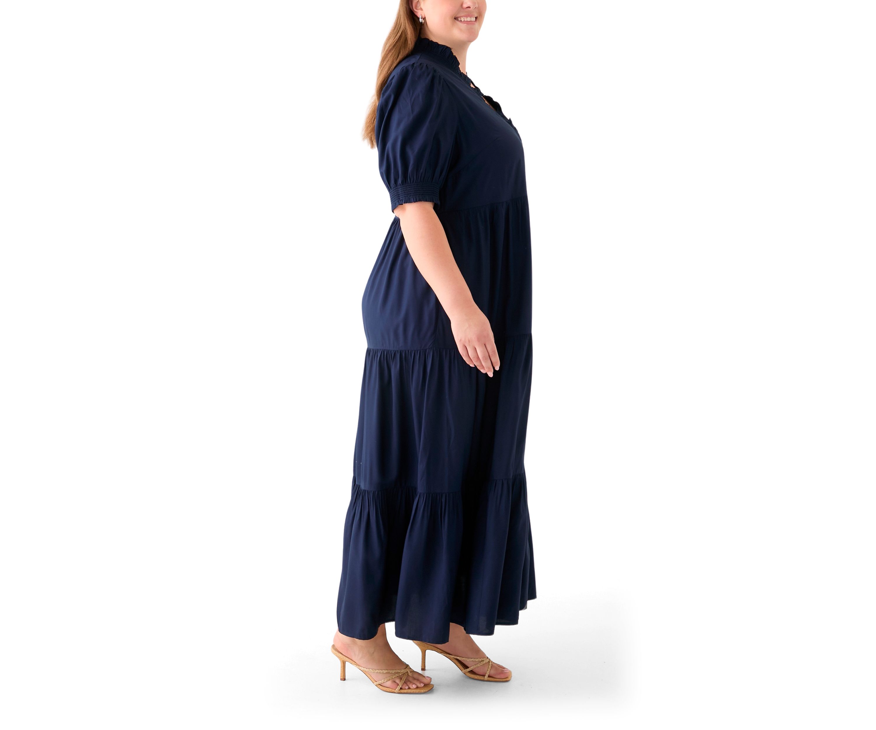 Plus Size Puff Sleeve Smock Ruffle Maxi Dress