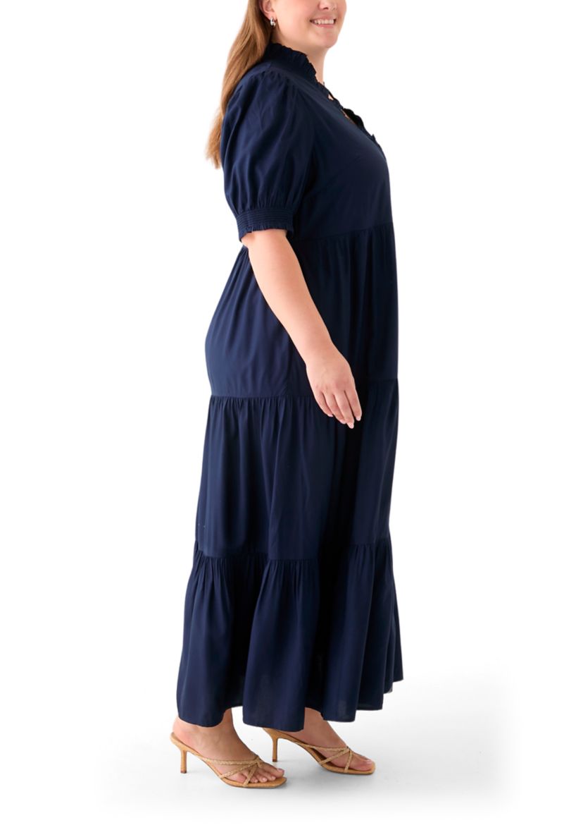 Plus Size Puff Sleeve Smock Ruffle Maxi Dress