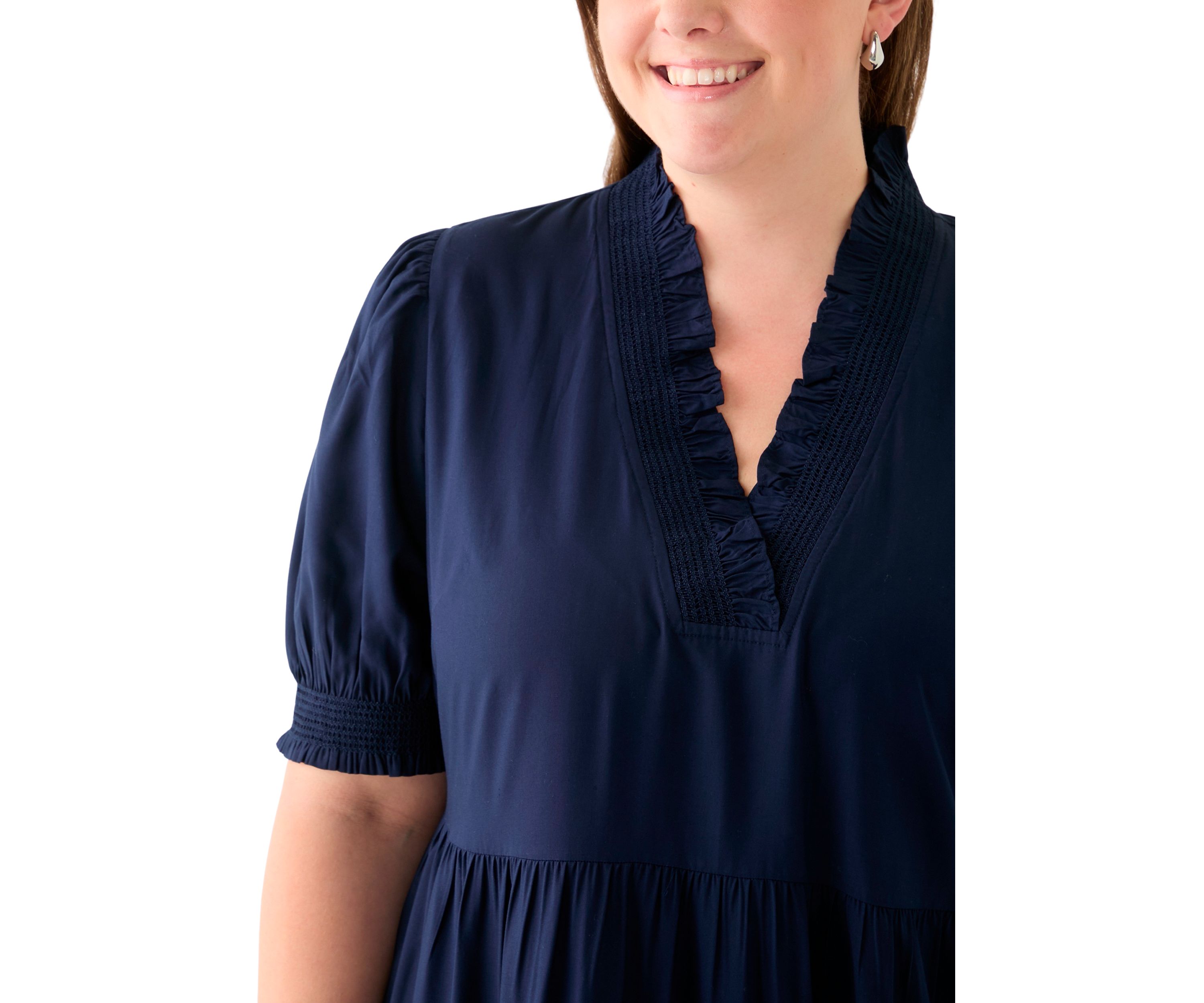 Plus Size Puff Sleeve Smock Ruffle Maxi Dress