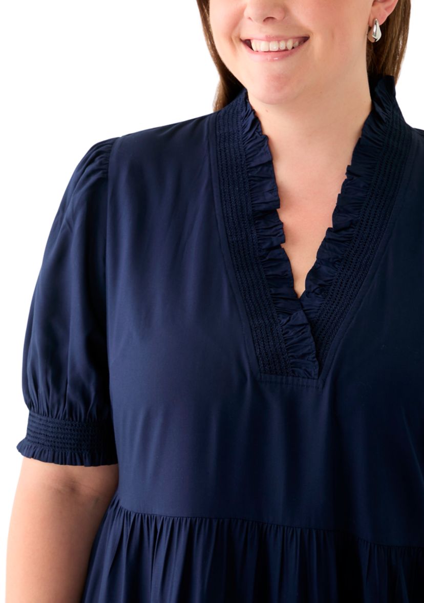Plus Size Puff Sleeve Smock Ruffle Maxi Dress