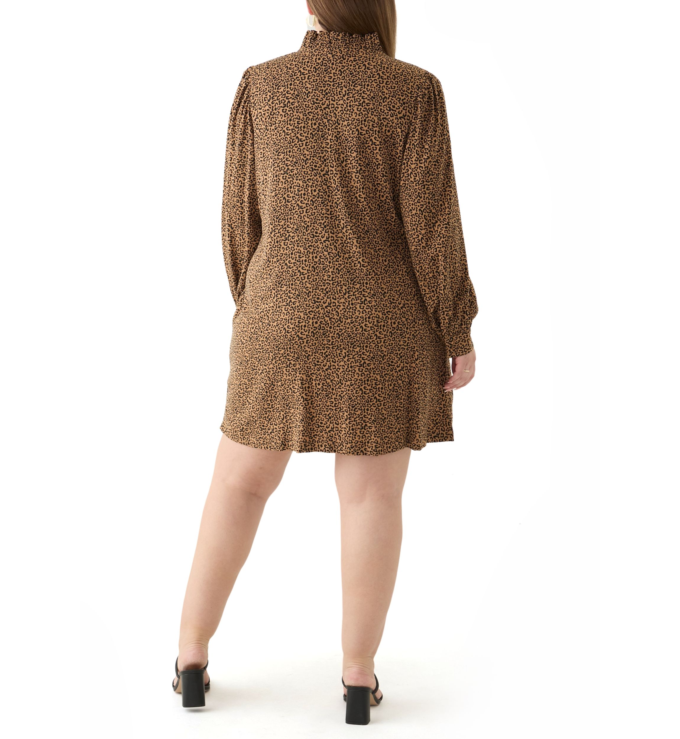 Plus Size Long Sleeve Ruffle Neck Printed Dress