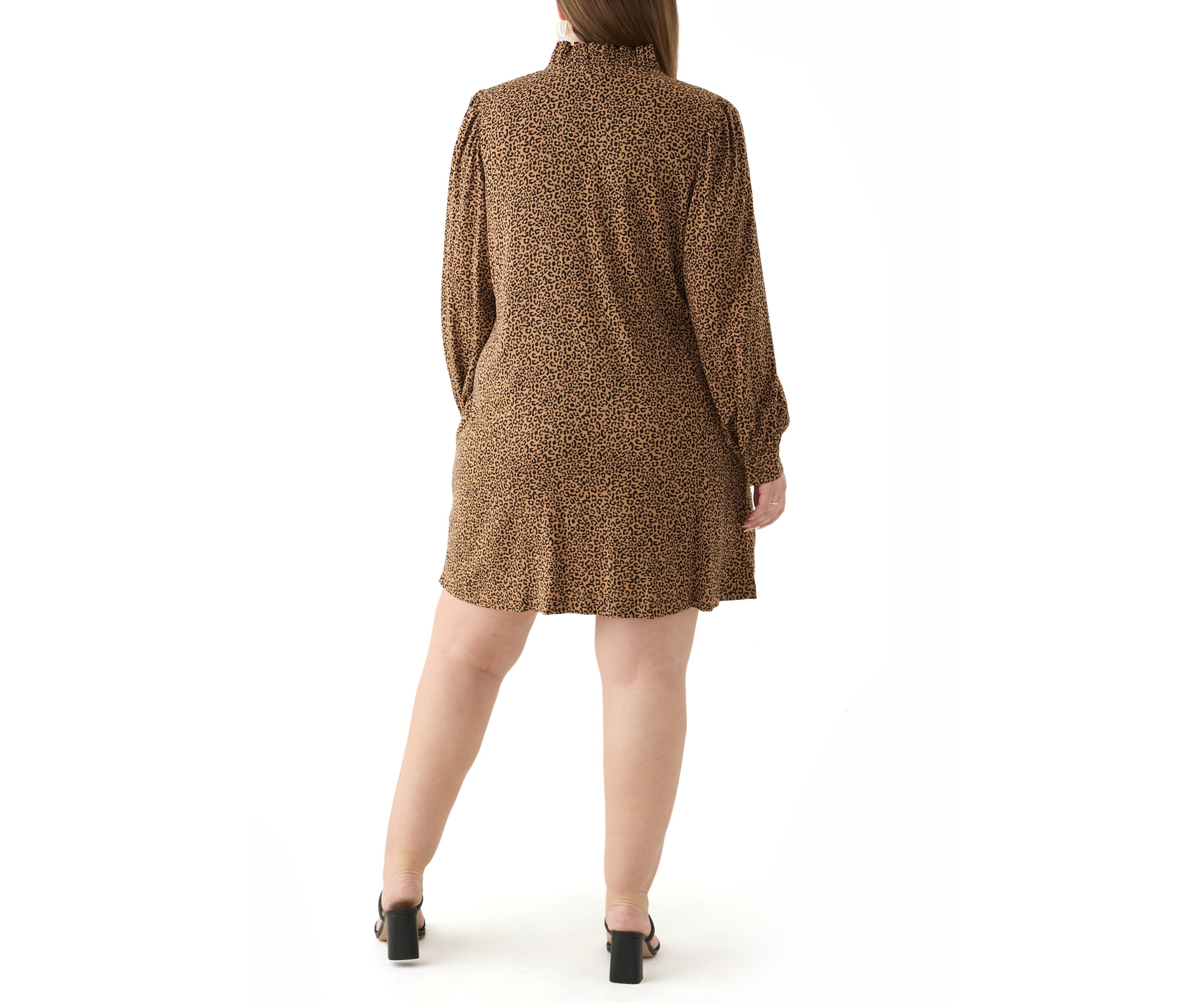 Plus Size Long Sleeve Ruffle Neck Printed Dress