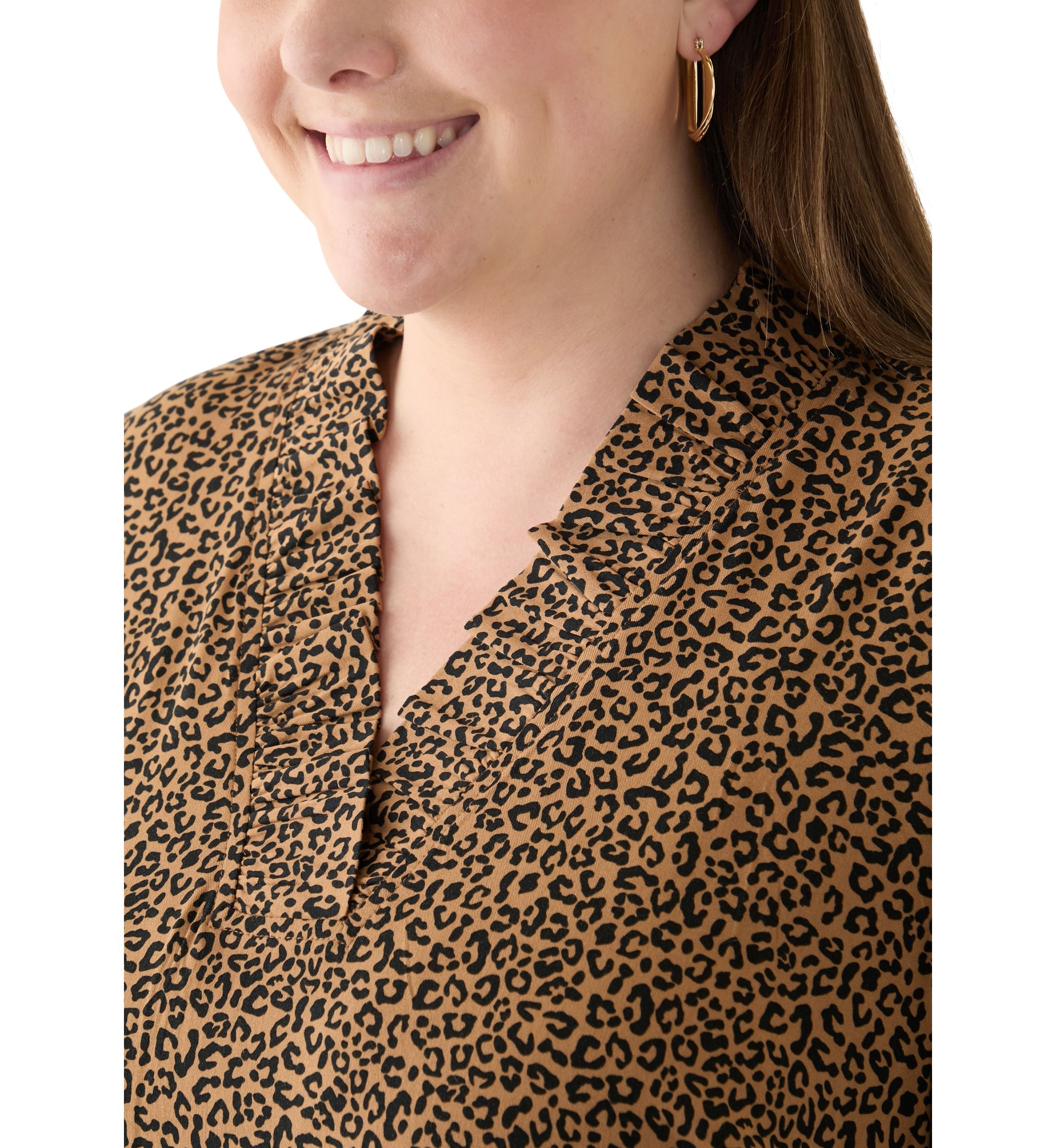 Plus Size Long Sleeve Ruffle Neck Printed Dress