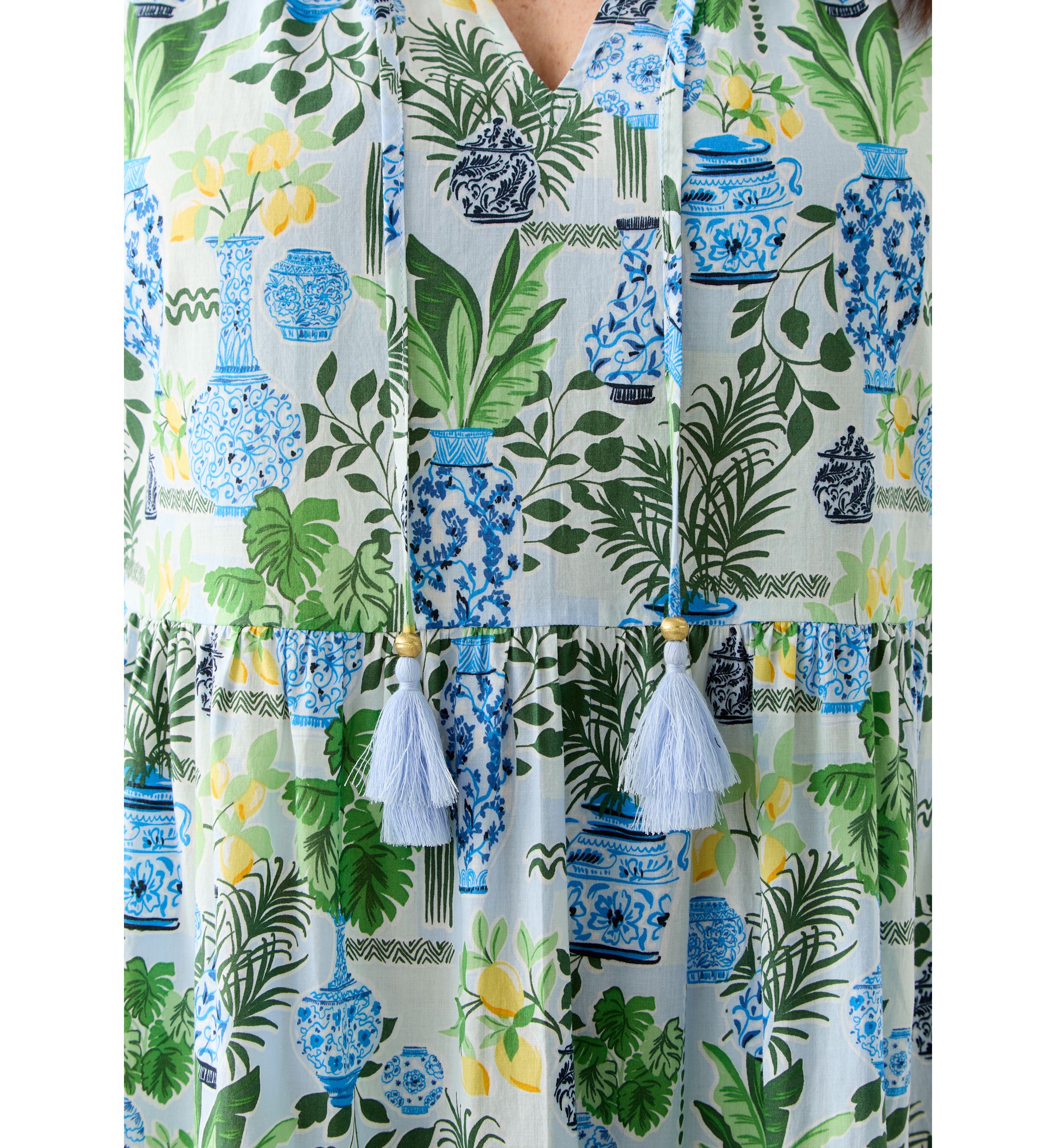 Plus Size Sleeveless Ruffle Neck Printed Midi Dress
