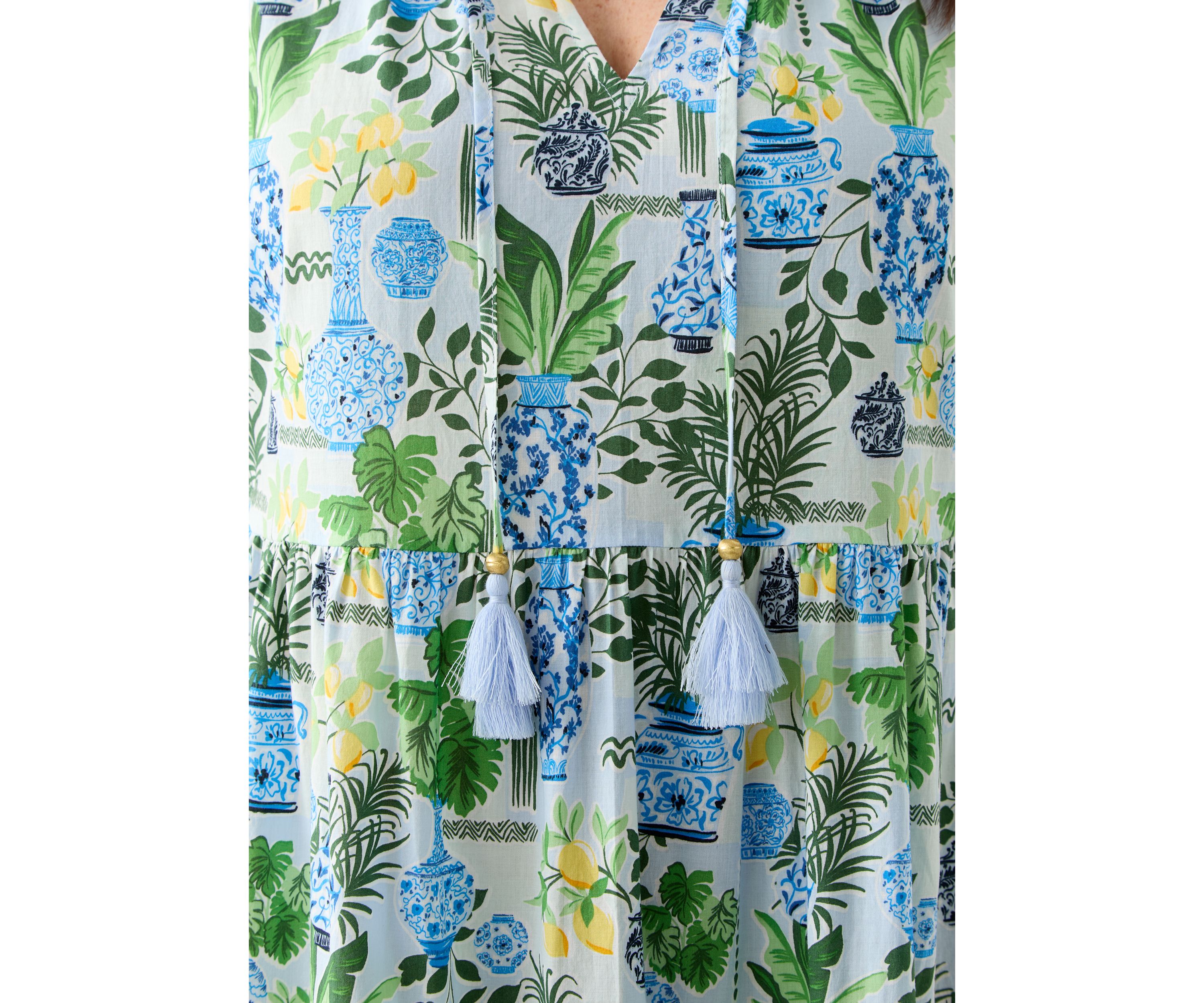 Plus Size Sleeveless Ruffle Neck Printed Midi Dress