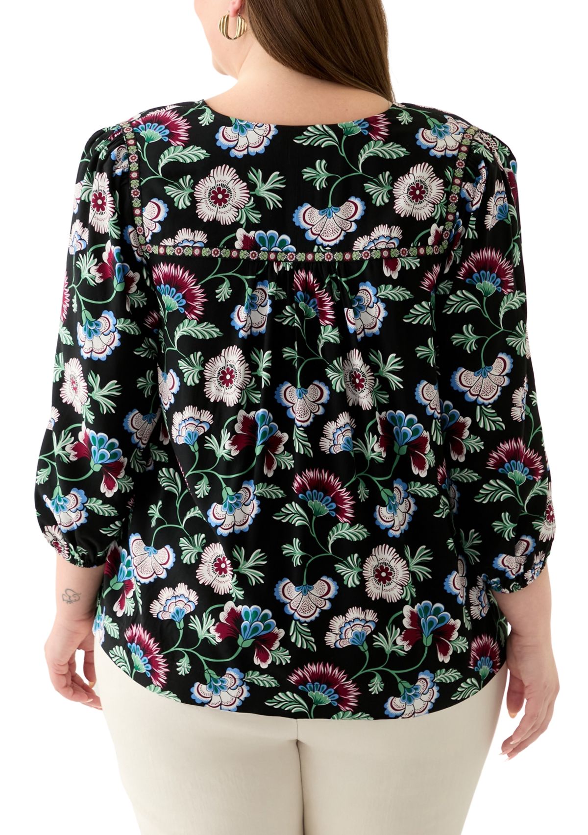 Plus Size 3/4 Sleeve Split Neck Top