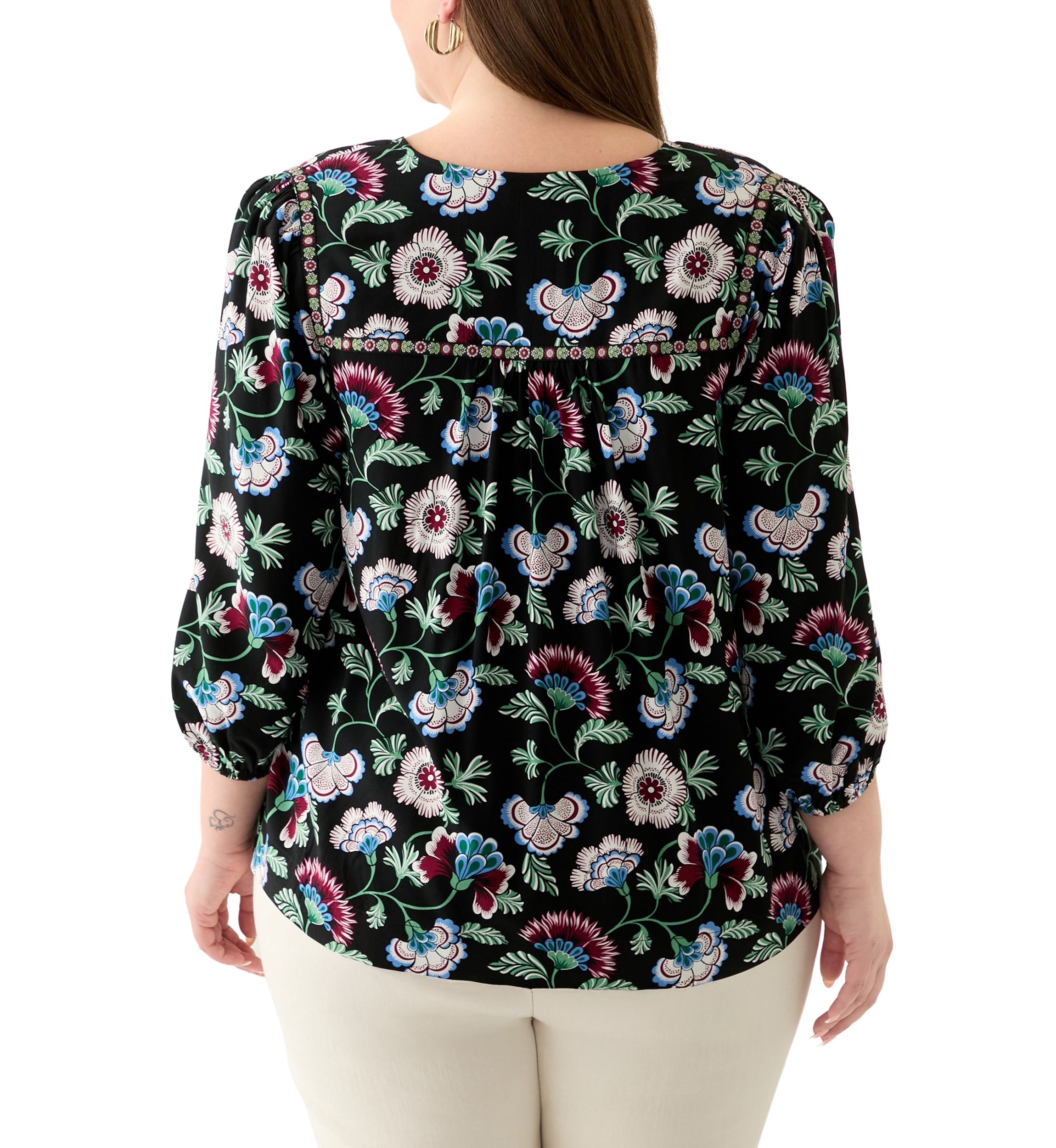 Plus Size 3/4 Sleeve Split Neck Top