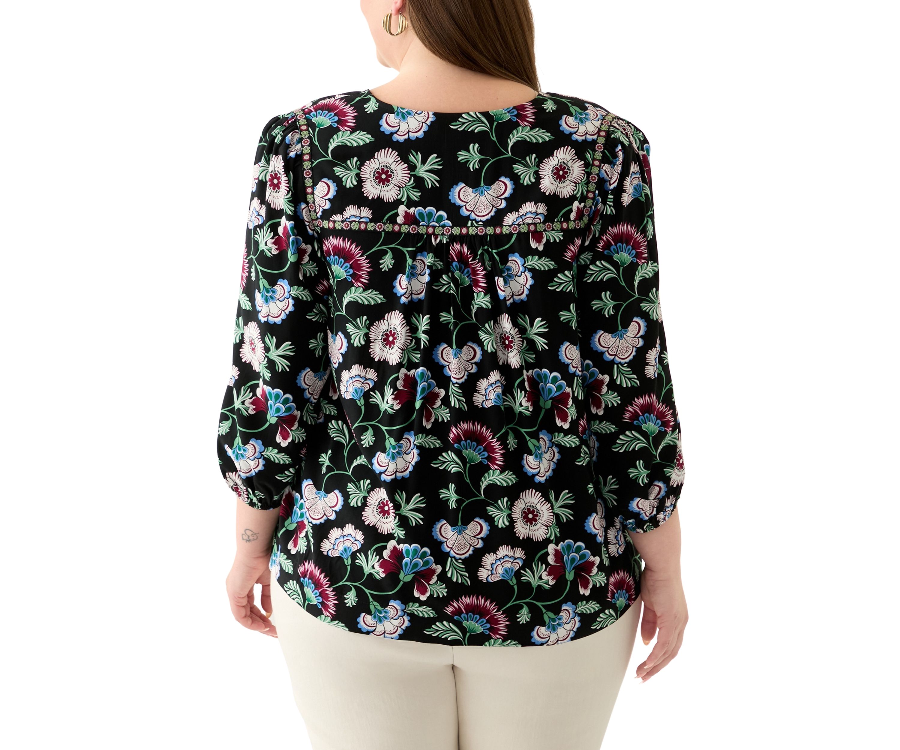 Plus Size 3/4 Sleeve Split Neck Top
