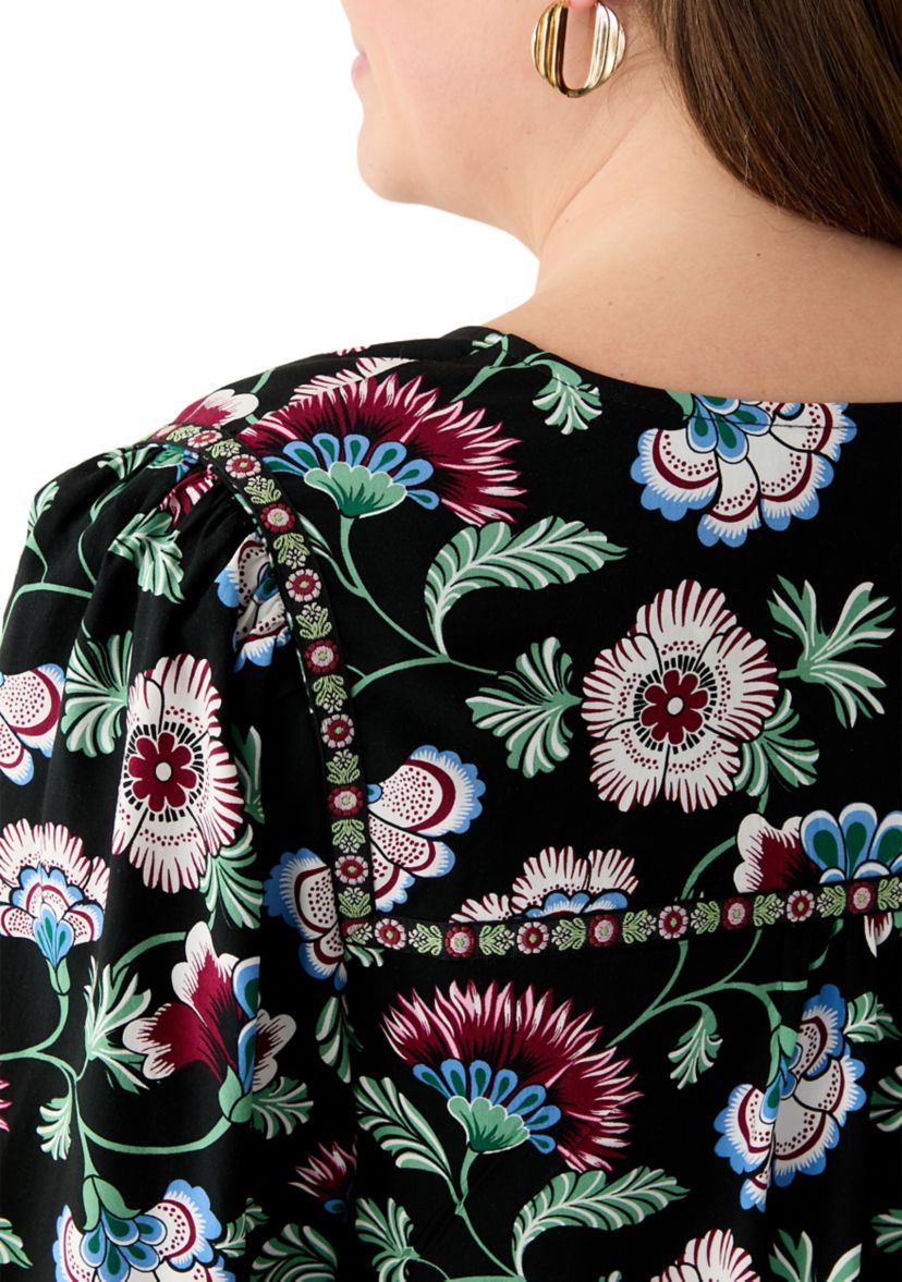 Plus Size 3/4 Sleeve Split Neck Top