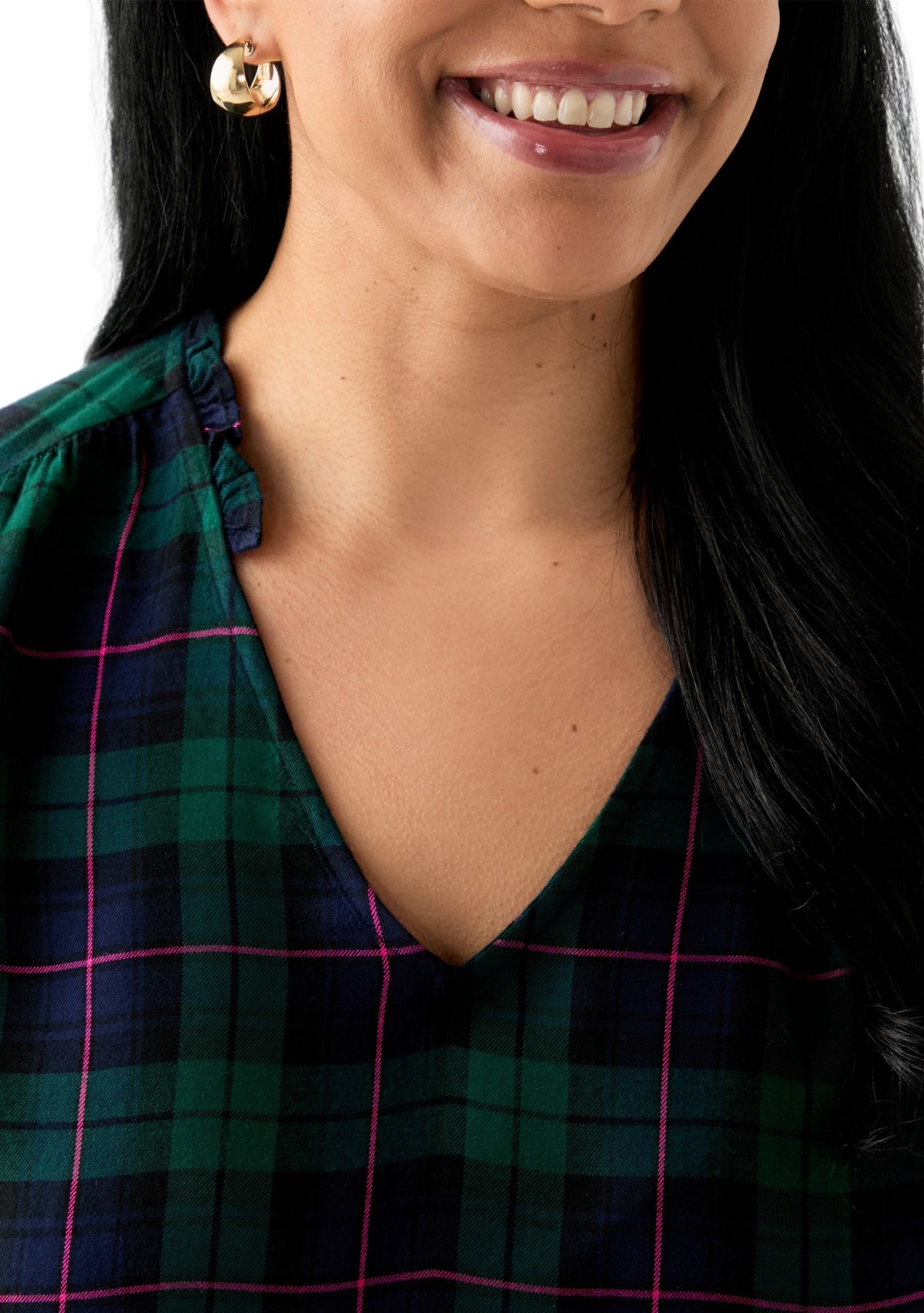 Plus Size Three-Quarter Sleeve Shirred Shoulder Shirt