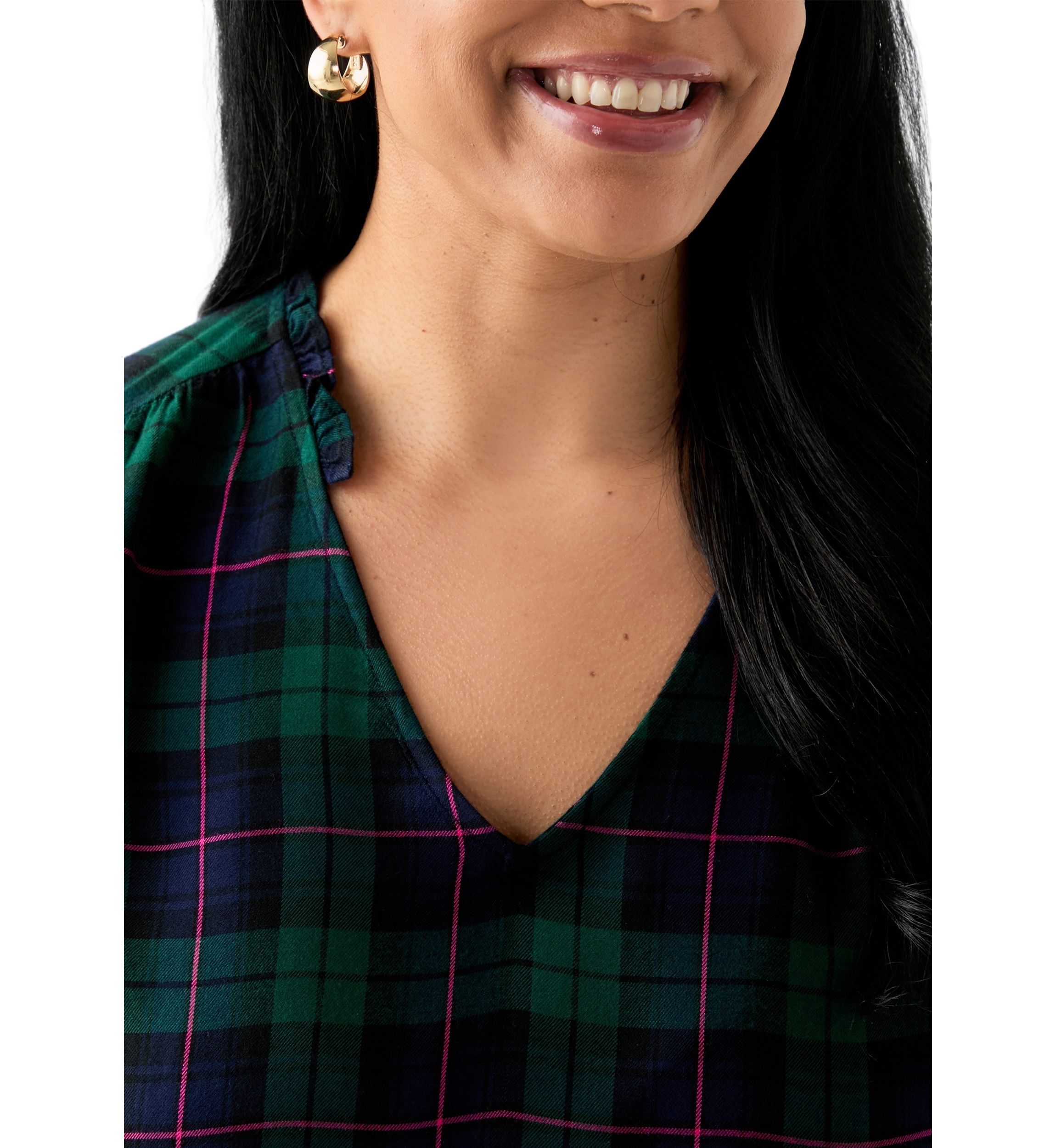 Plus Size Three-Quarter Sleeve Shirred Shoulder Shirt