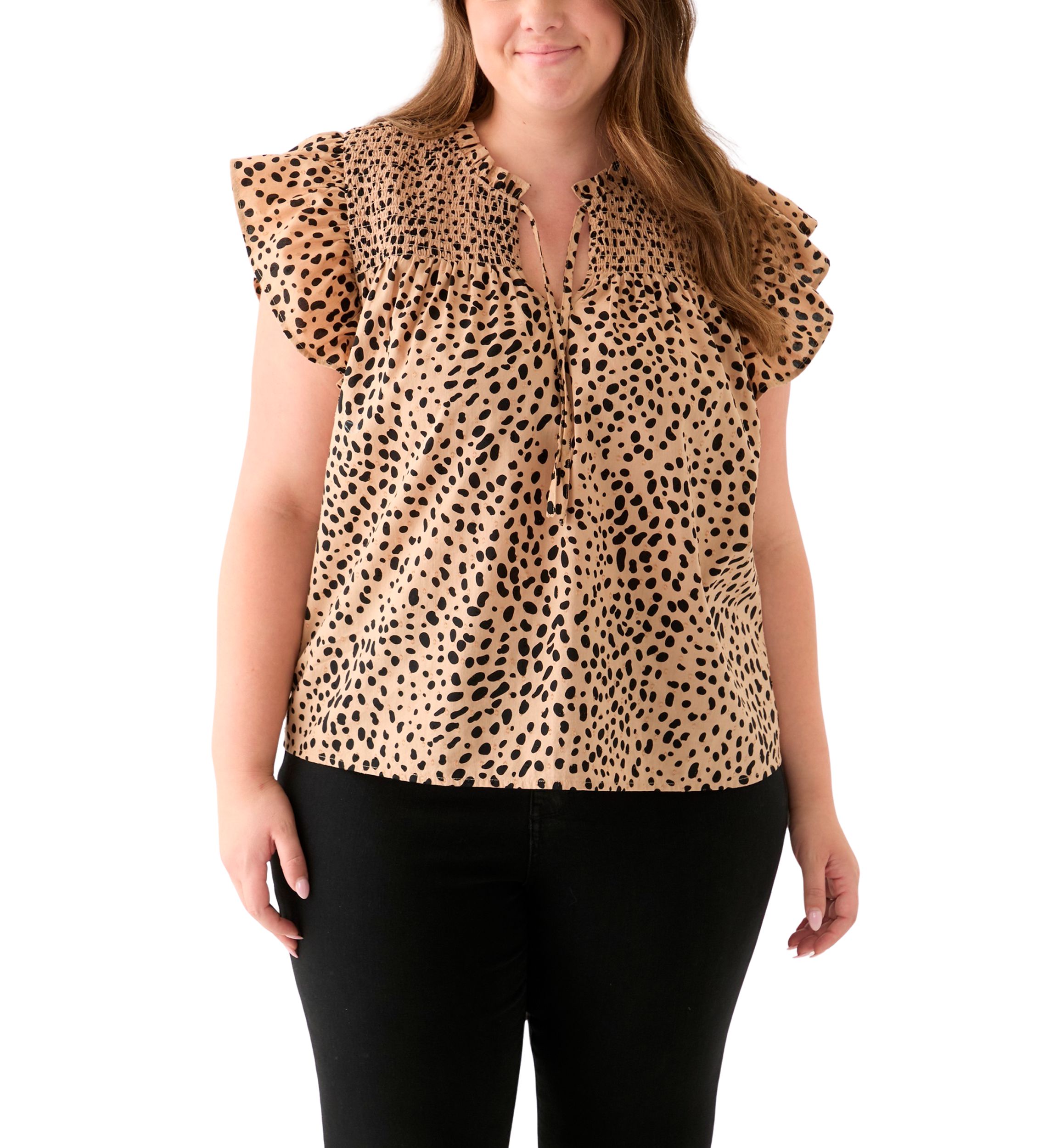 Plus Size Printed Split Neck Top