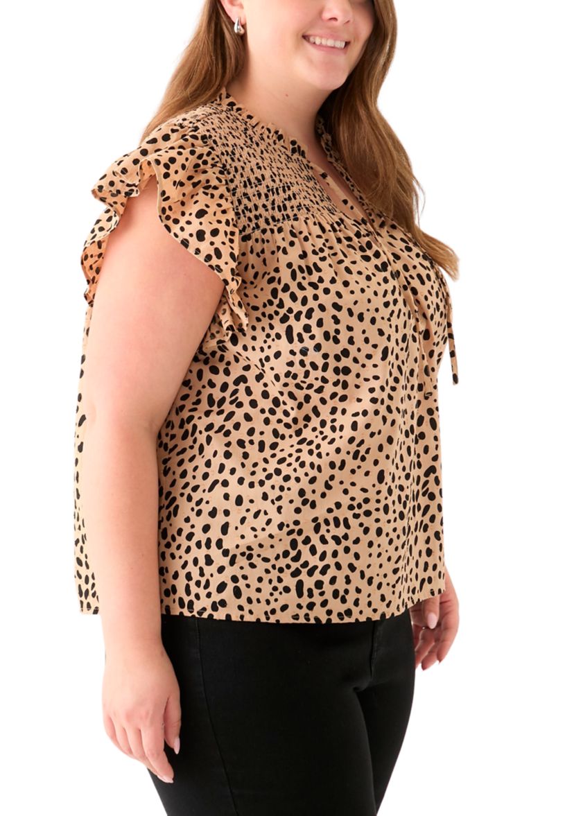 Plus Size Printed Split Neck Top