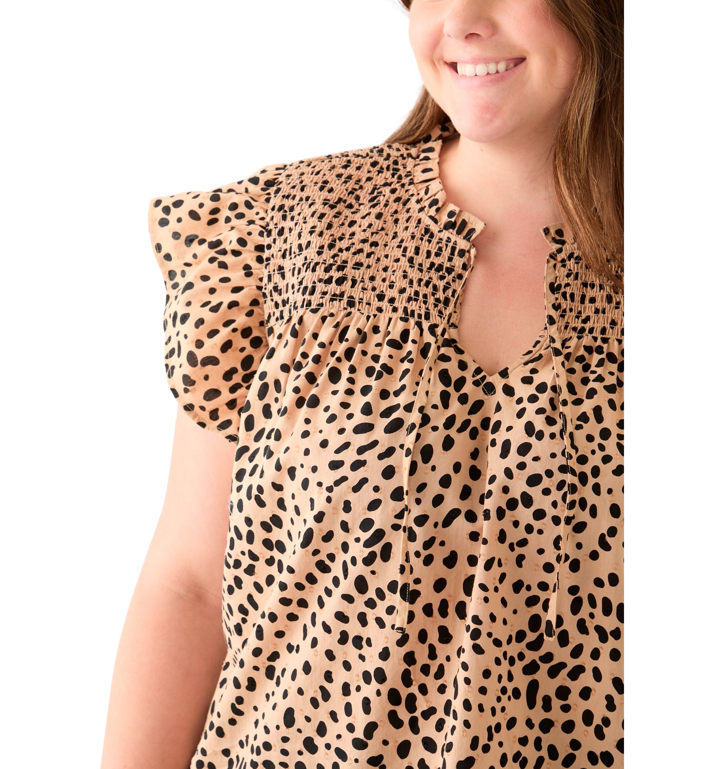 Plus Size Printed Split Neck Top