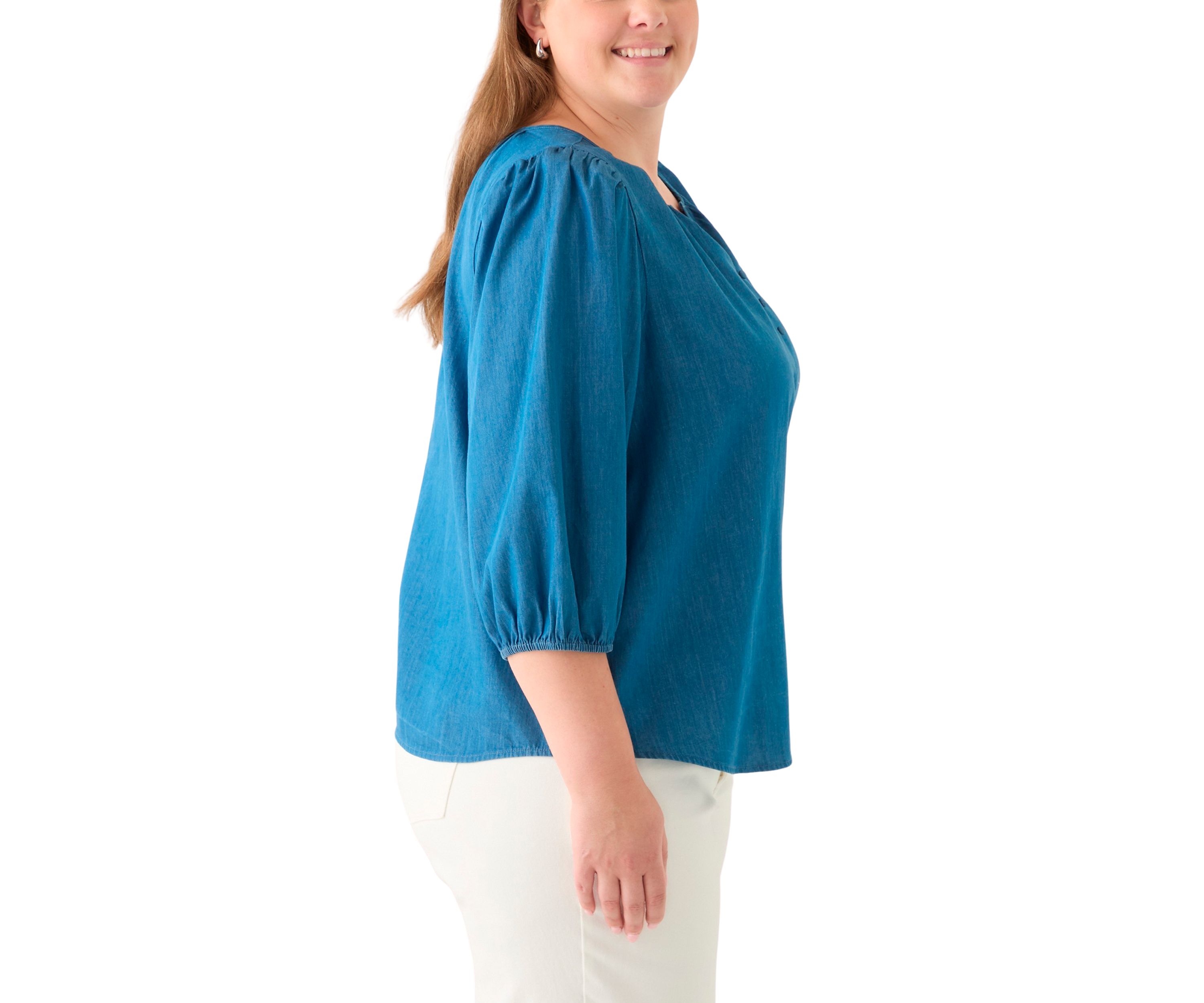 Plus Size Button Front Peasant Top