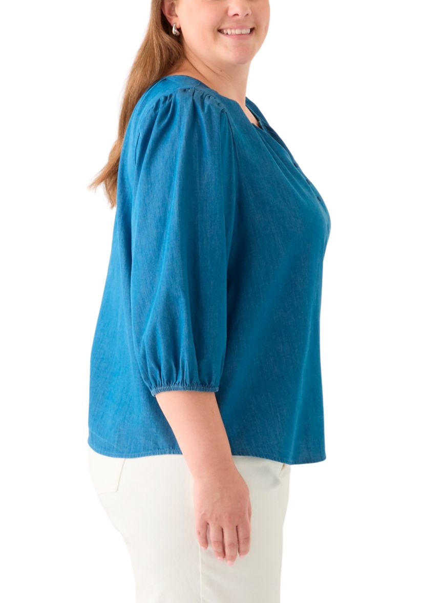 Plus Size Button Front Peasant Top