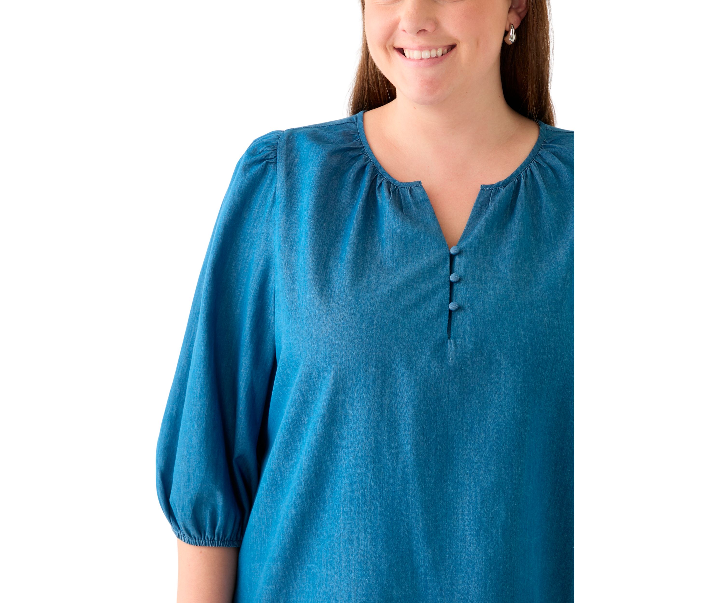 Plus Size Button Front Peasant Top