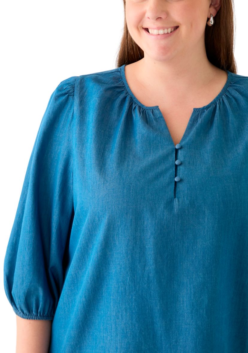 Plus Size Button Front Peasant Top