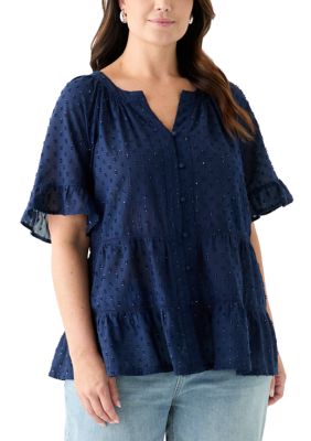 Crown & Ivy™ Plus Size Bell Sleeve Button Front Woven Blouse | Belk