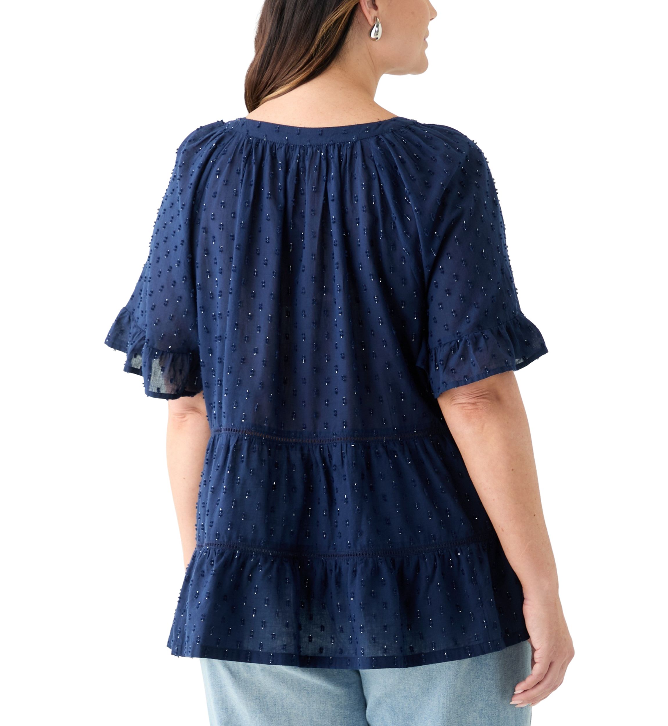 Plus Size Bell Sleeve Button Front Woven Blouse