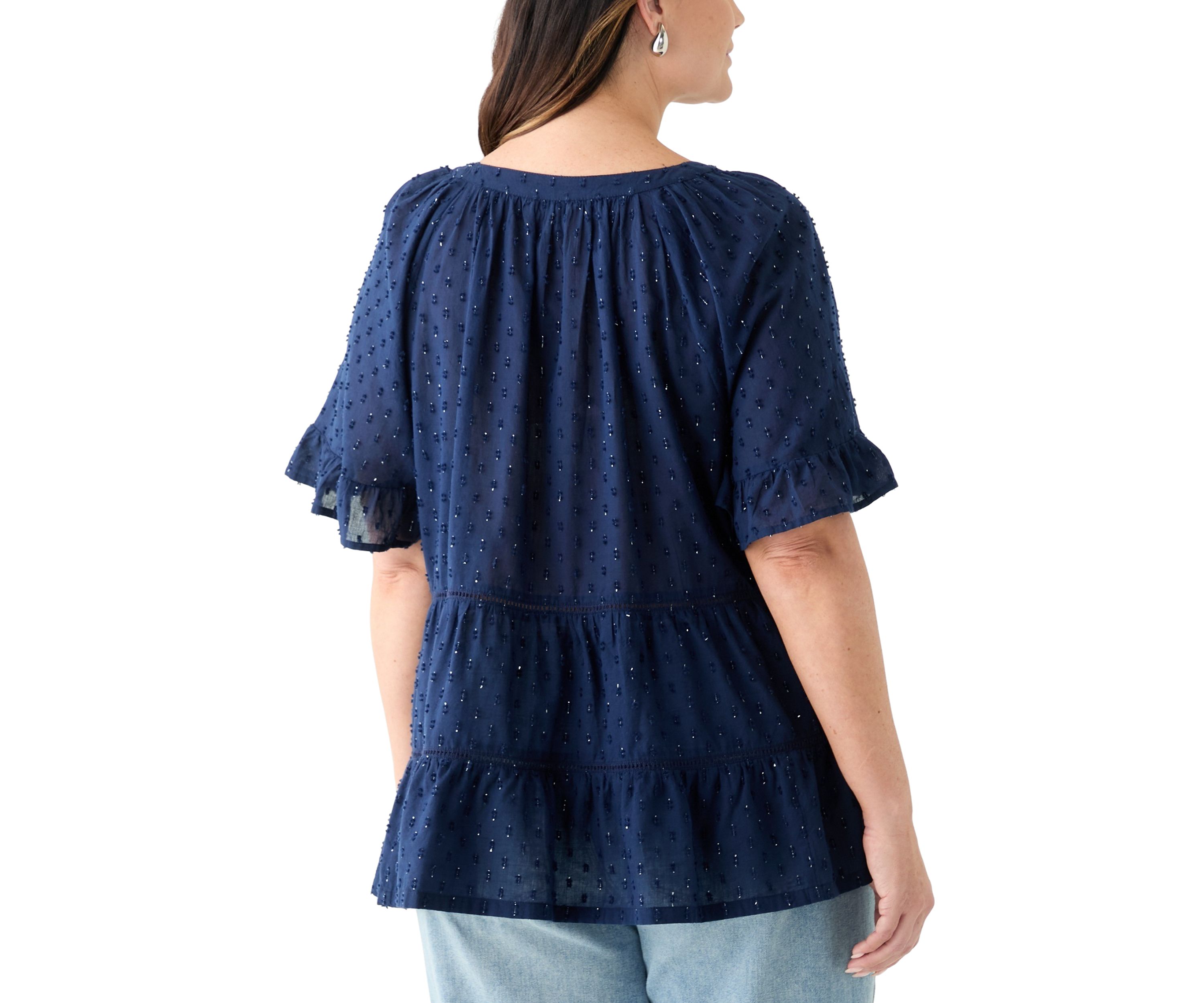 Plus Size Bell Sleeve Button Front Woven Blouse