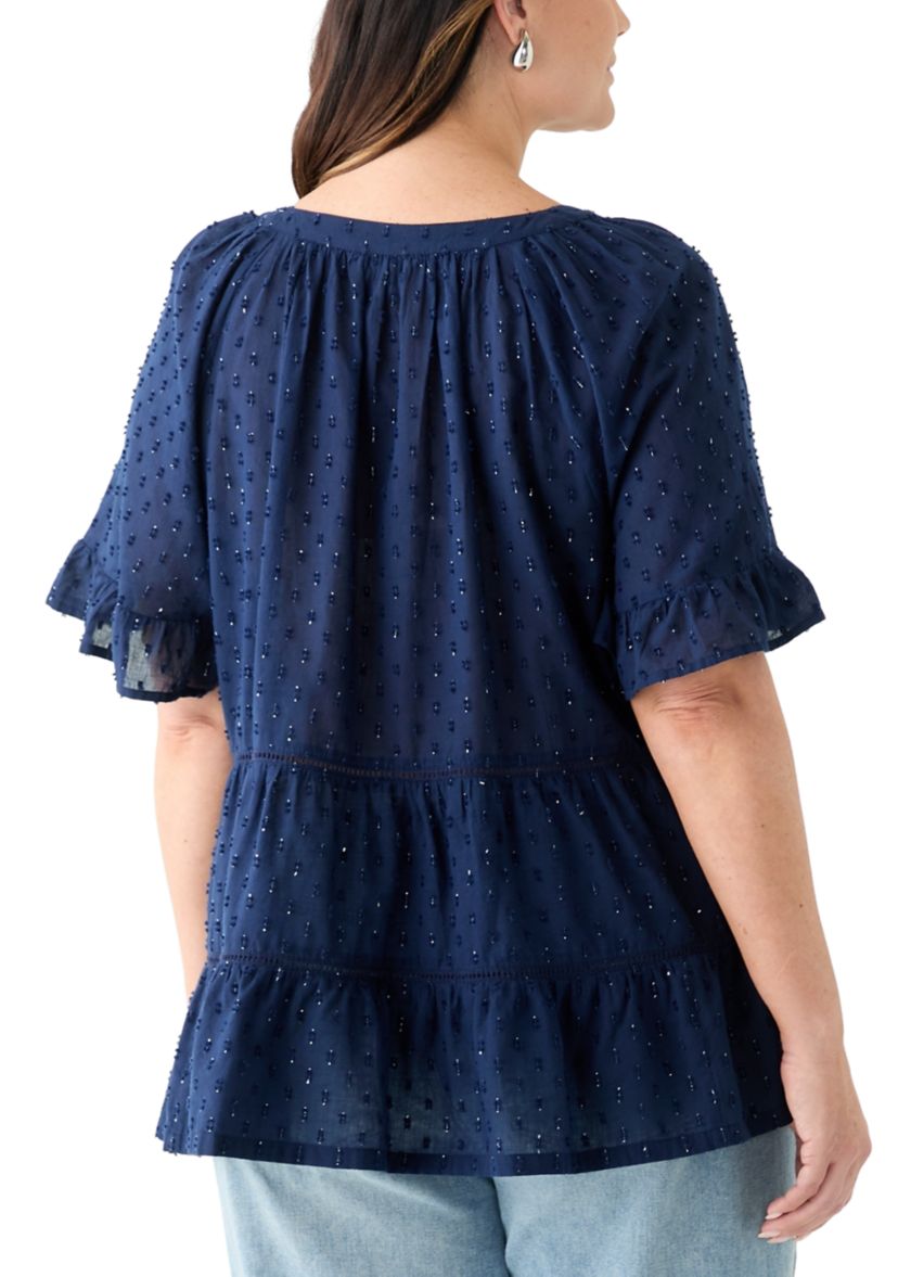 Plus Size Bell Sleeve Button Front Woven Blouse