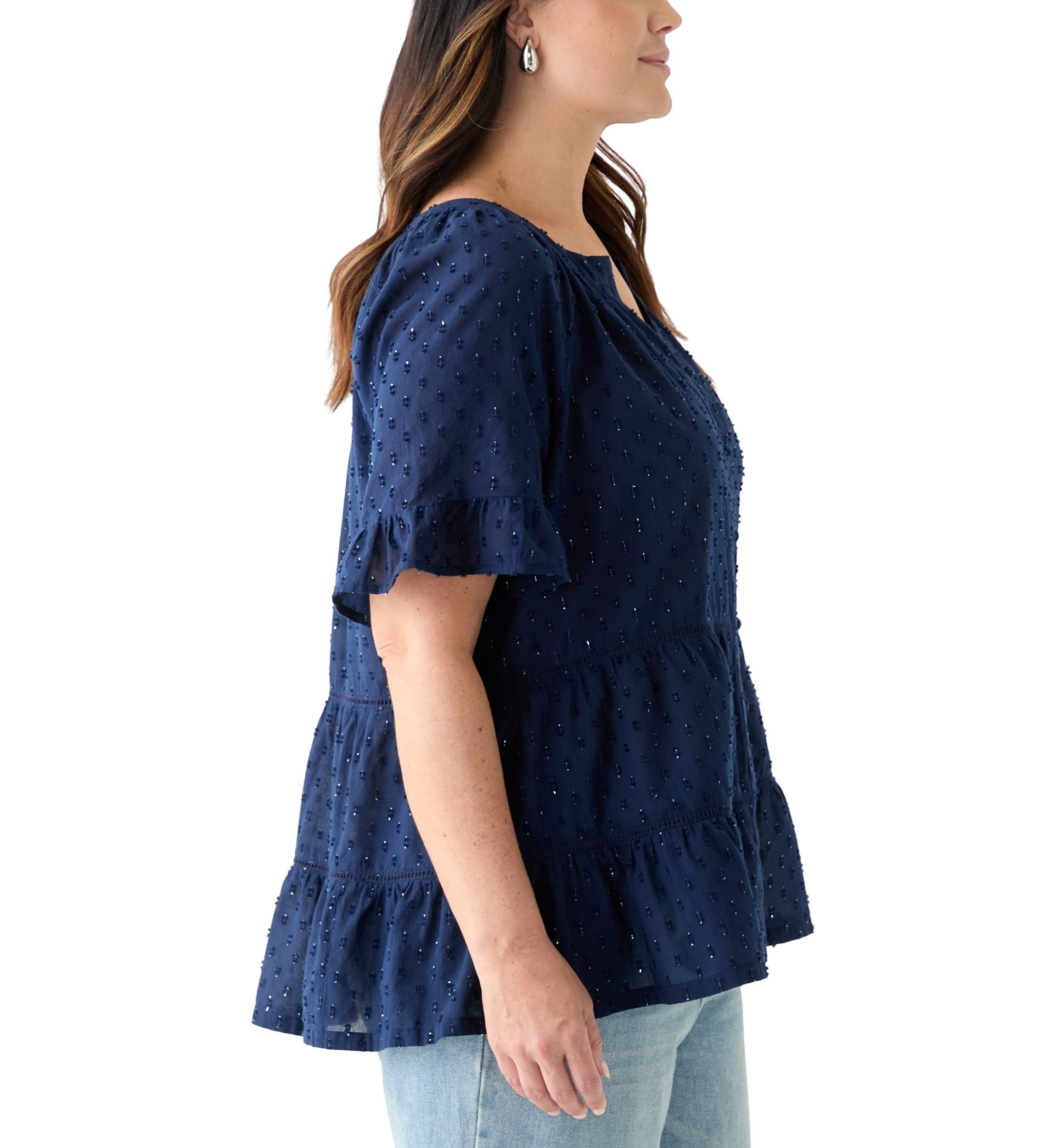 Plus Size Bell Sleeve Button Front Woven Blouse